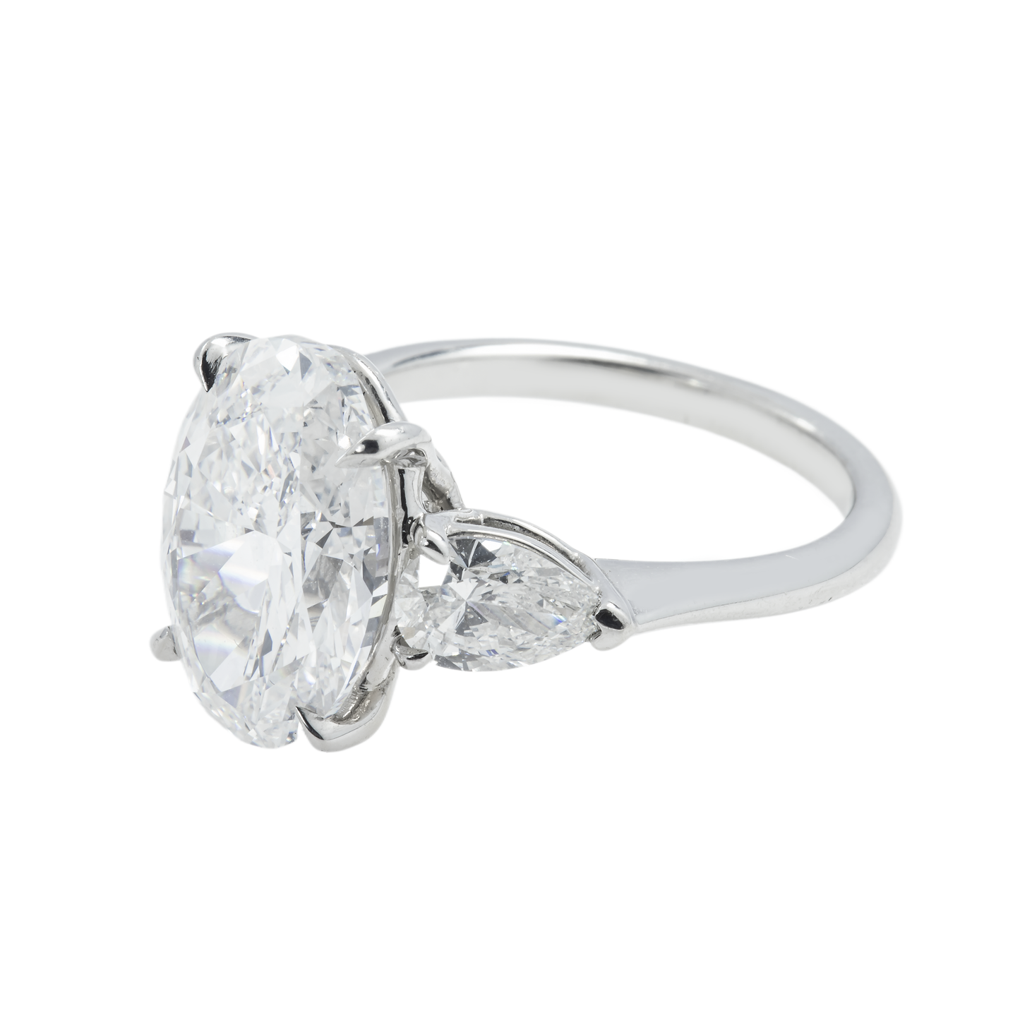 GIA Platinum 5.02ct Oval & Pear Cut Triple Diamond Engagement Ring 6.02ctw