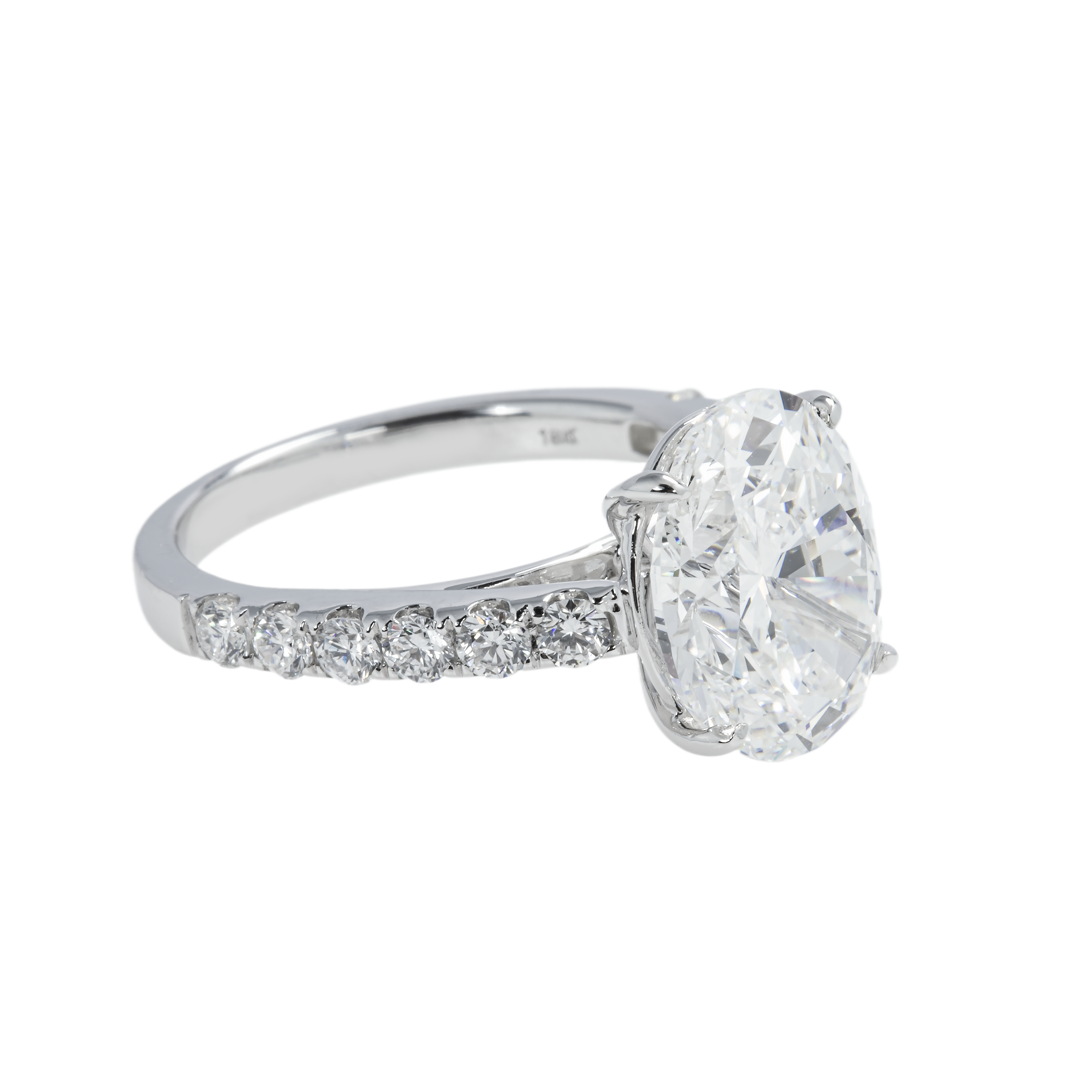 Gia 18K White Gold 4.49Ct Oval Cut Diamond Engagement Ring 5.15Ctw Bridal