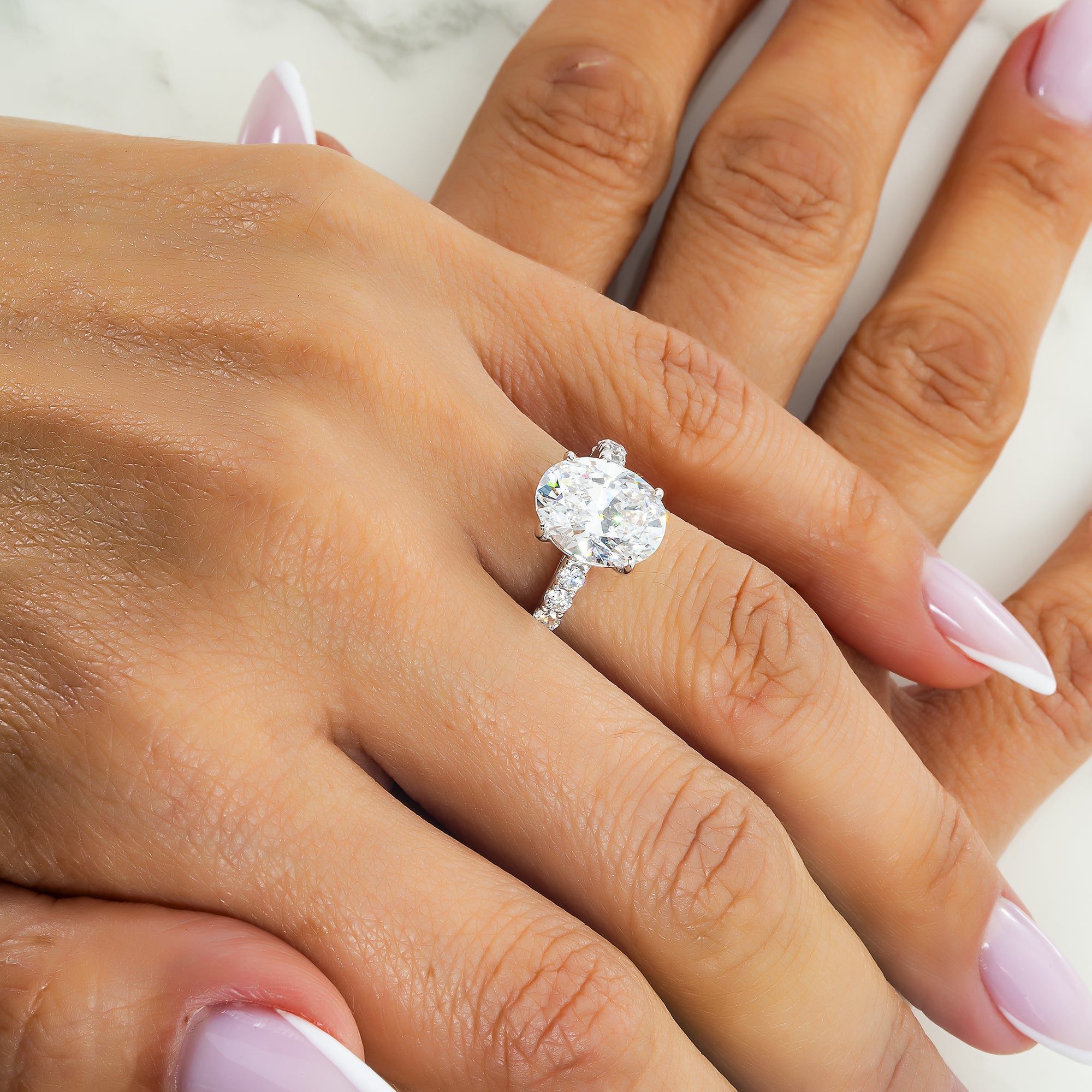Gia 18K White Gold 4.49Ct Oval Cut Diamond Engagement Ring 5.15Ctw Bridal