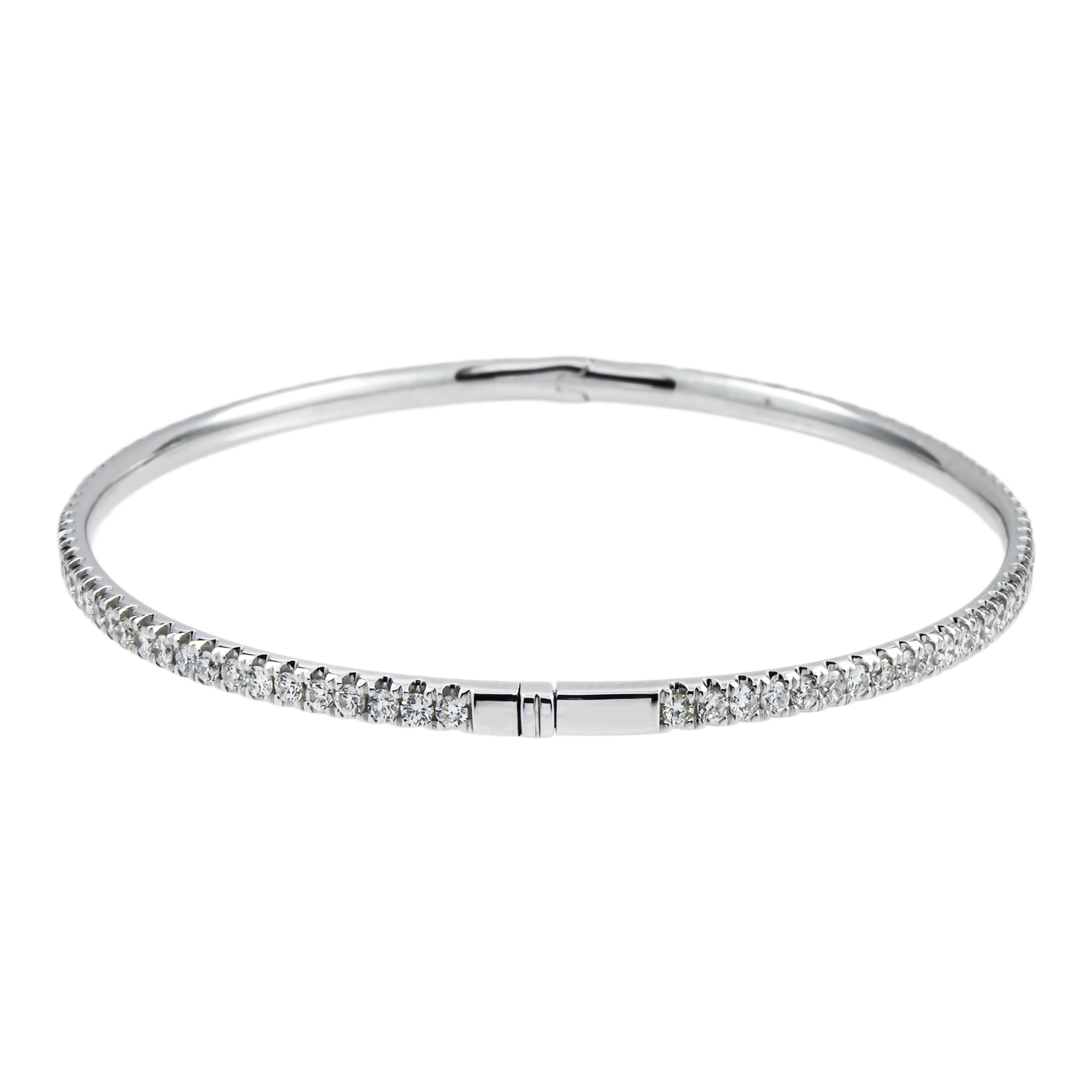 14K White Gold Round Diamond Bangle Bracelet 2.15ct