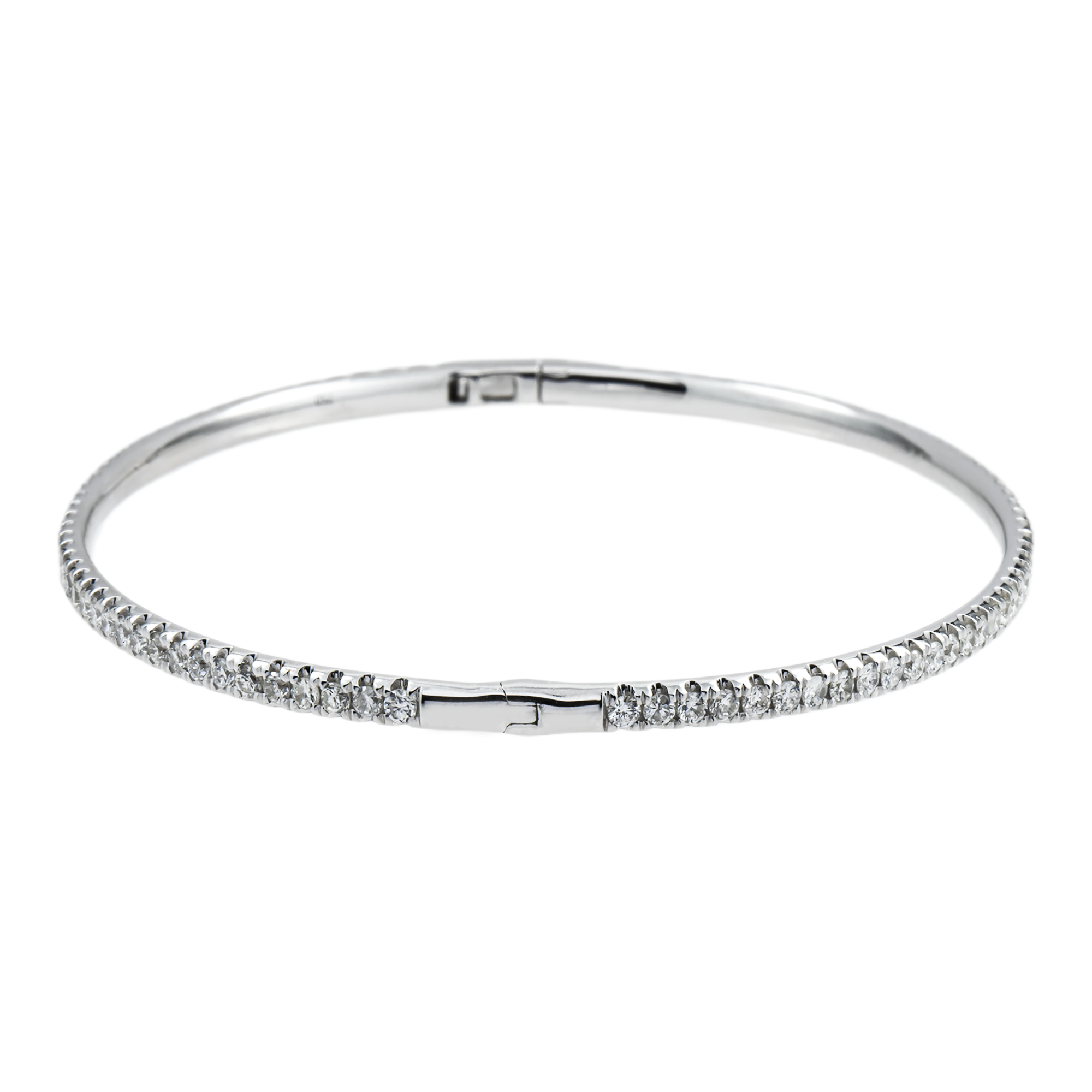 14K White Gold Round Diamond Bangle Bracelet 2.15ct