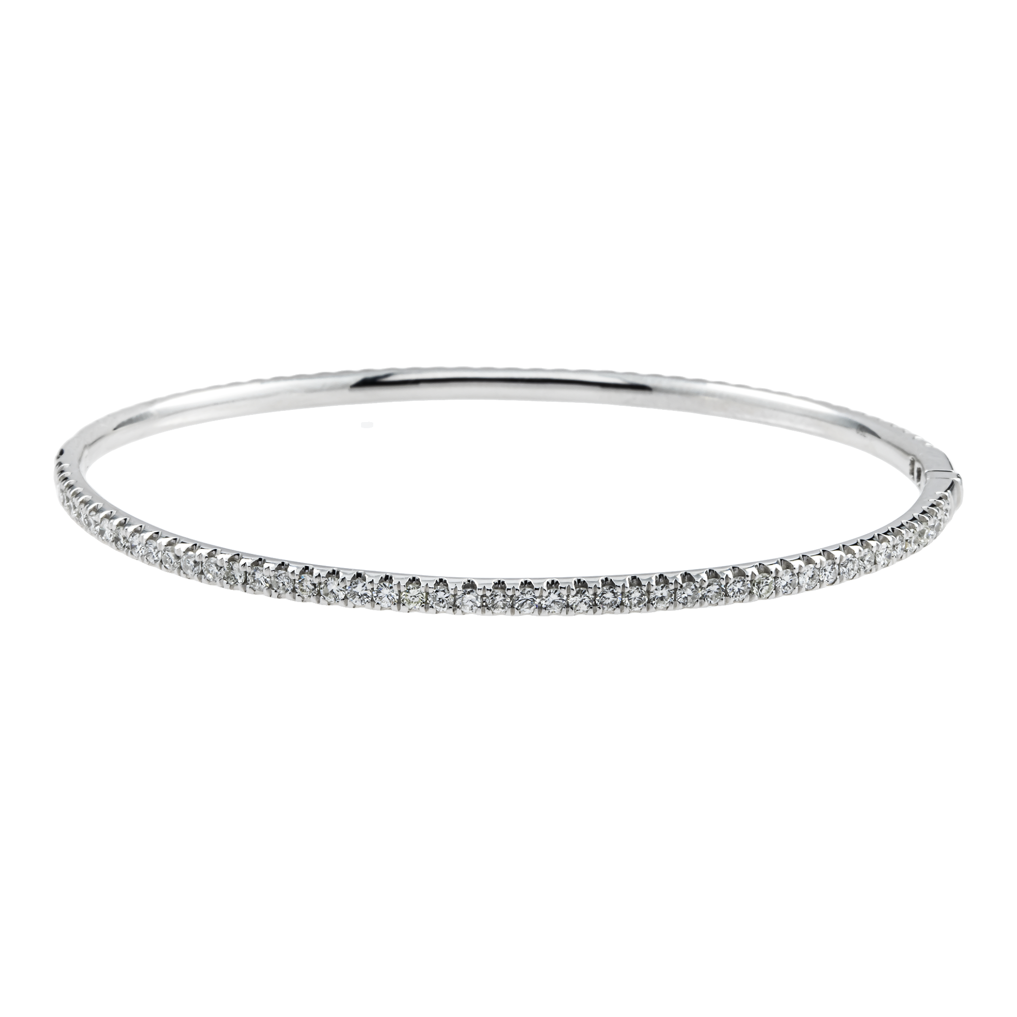 14K White Gold Round Diamond Bangle Bracelet 2.15ct