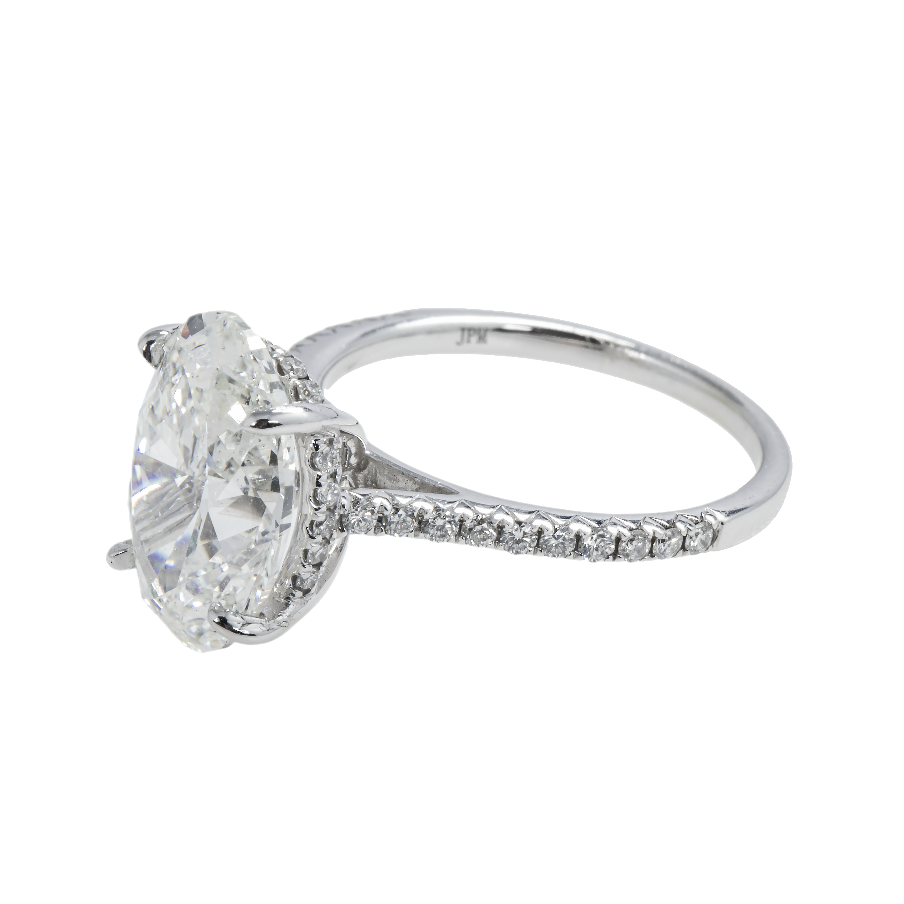 Gia 18K White Gold 5Ct Oval Cut Diamond Engagement Ring 5.42Ctw Bridal