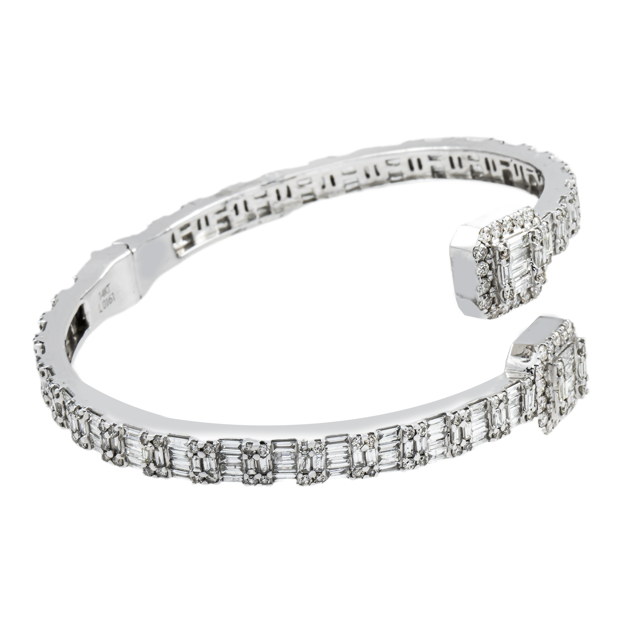 14K White Gold Baguette & Round Diamond Bangle Bracelet 7.05ct