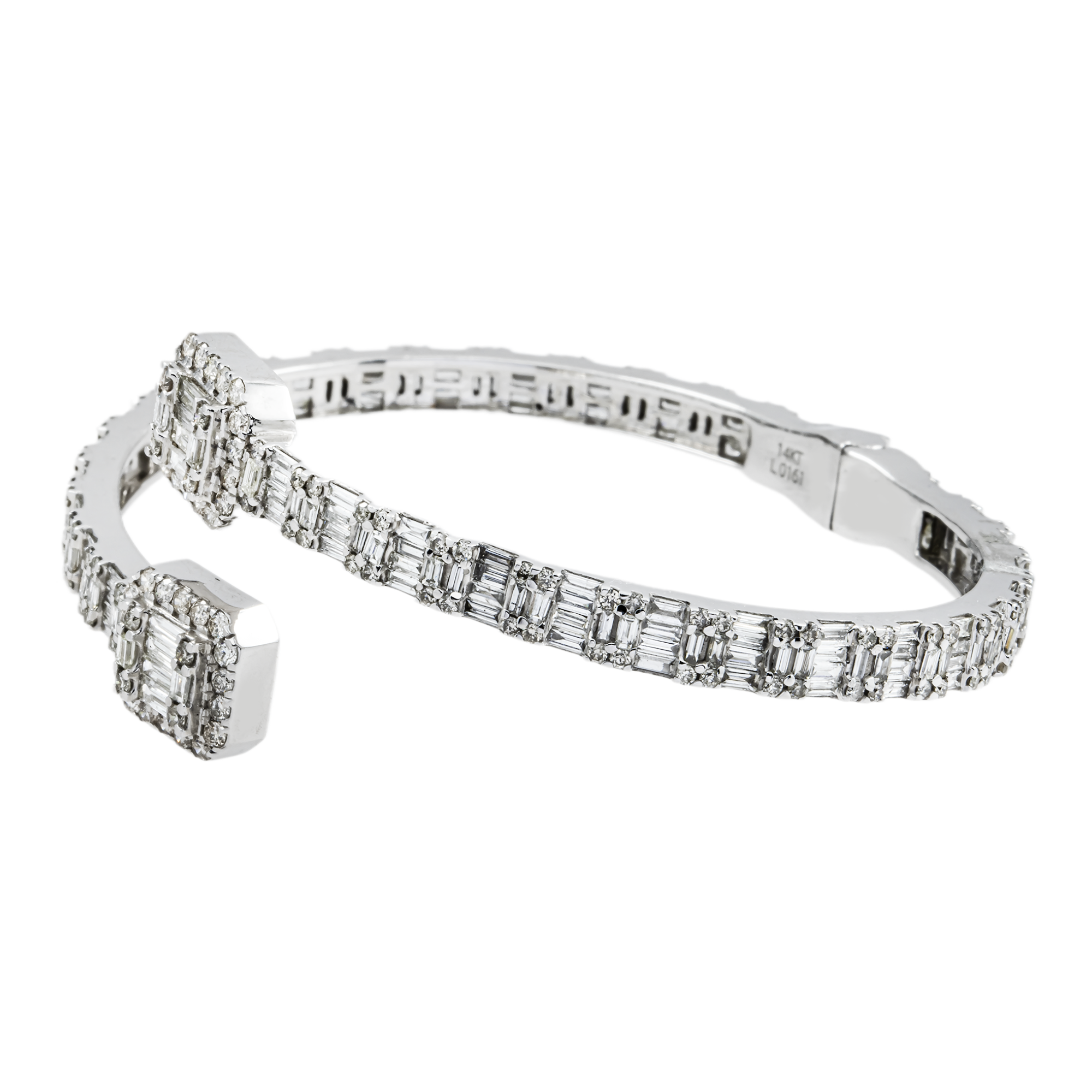 14K White Gold Baguette & Round Diamond Bangle Bracelet 7.05ct