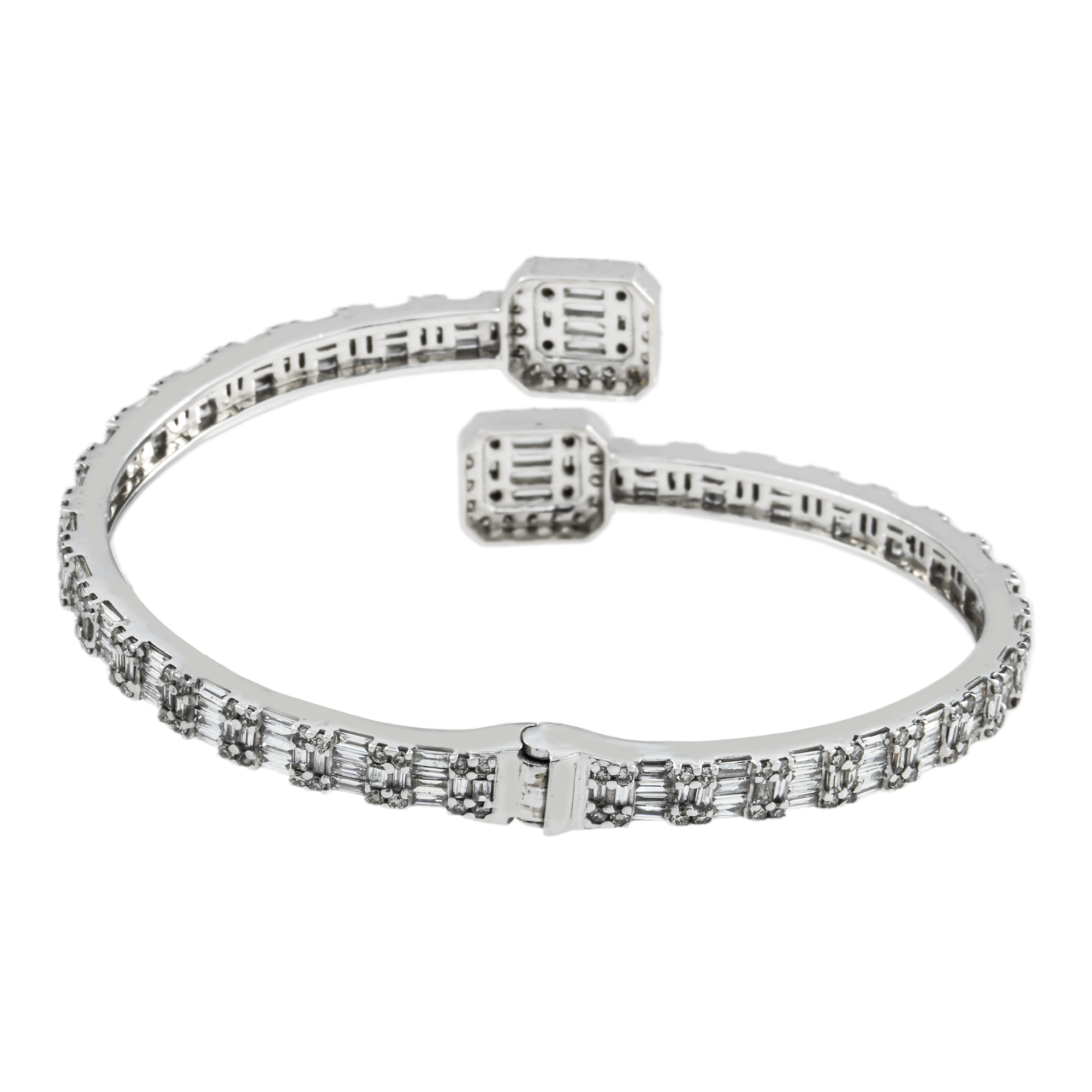 14K White Gold Baguette & Round Diamond Bangle Bracelet 7.05ct