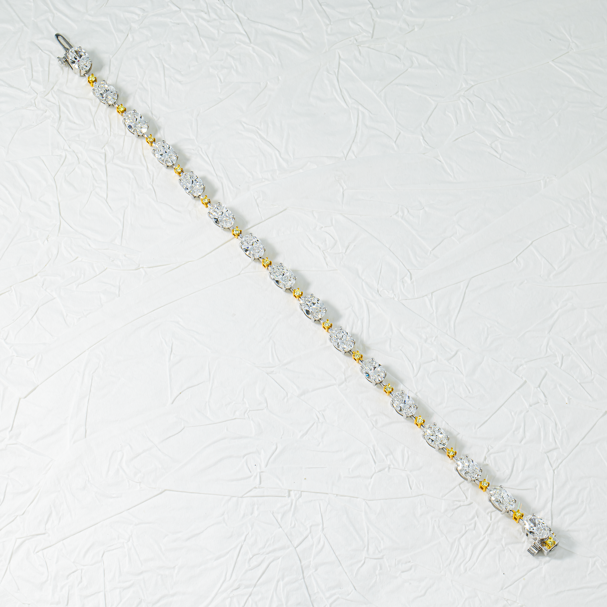 14K Two Tone Oval & Round Fancy Yellow Diamond Satellite Bracelet 11.25ct
