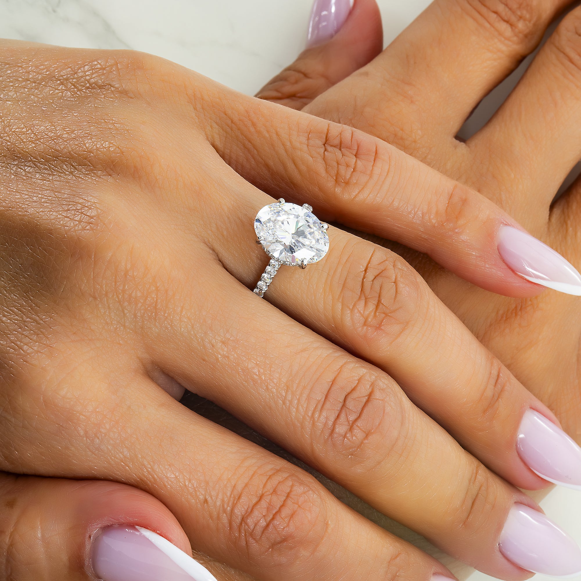 Gia 18K White Gold 5.02Ct Oval Cut Diamond Engagement Ring 5.77Ctw Bridal