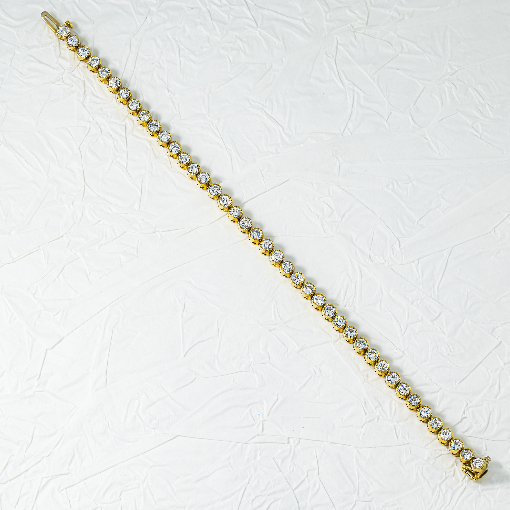 14K Yellow Gold Bezel Set round Diamond Tennis Bracelet 5.03ct