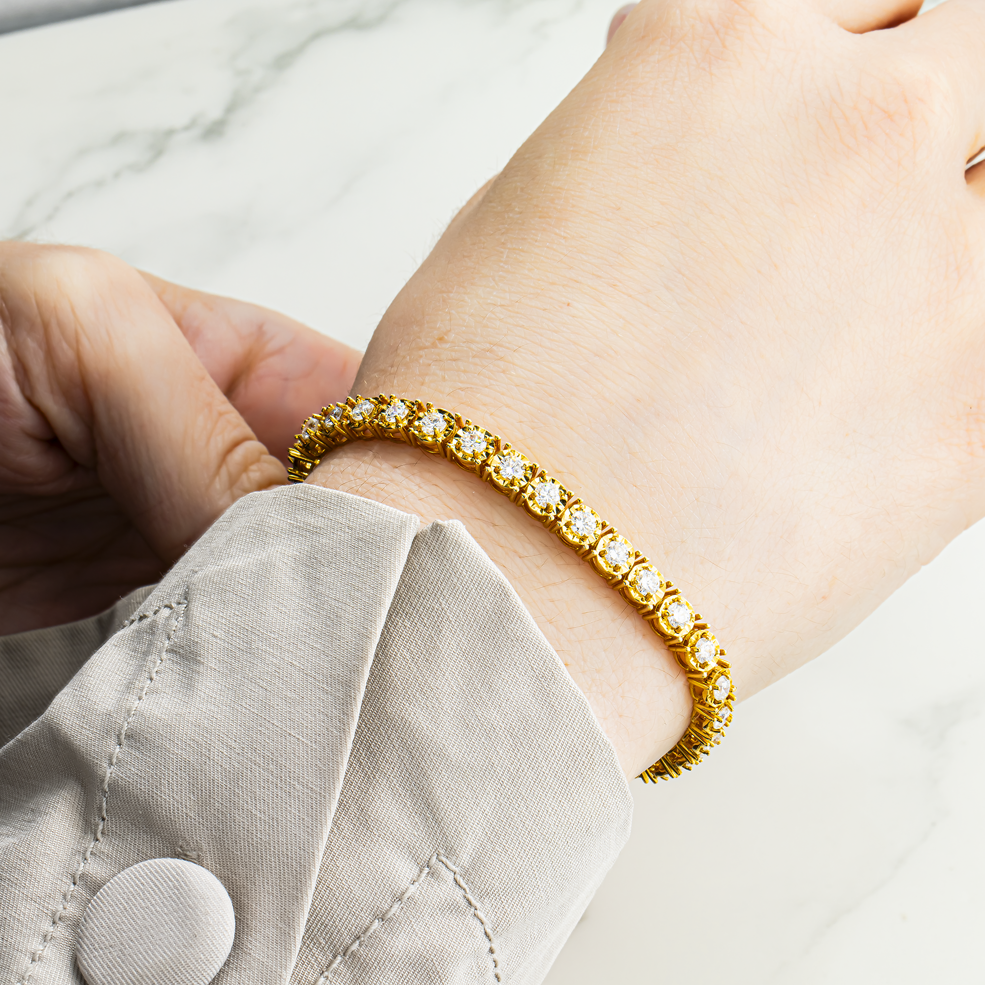 14K Yellow Gold Round Diamond Tennis Bracelet 4.10ct