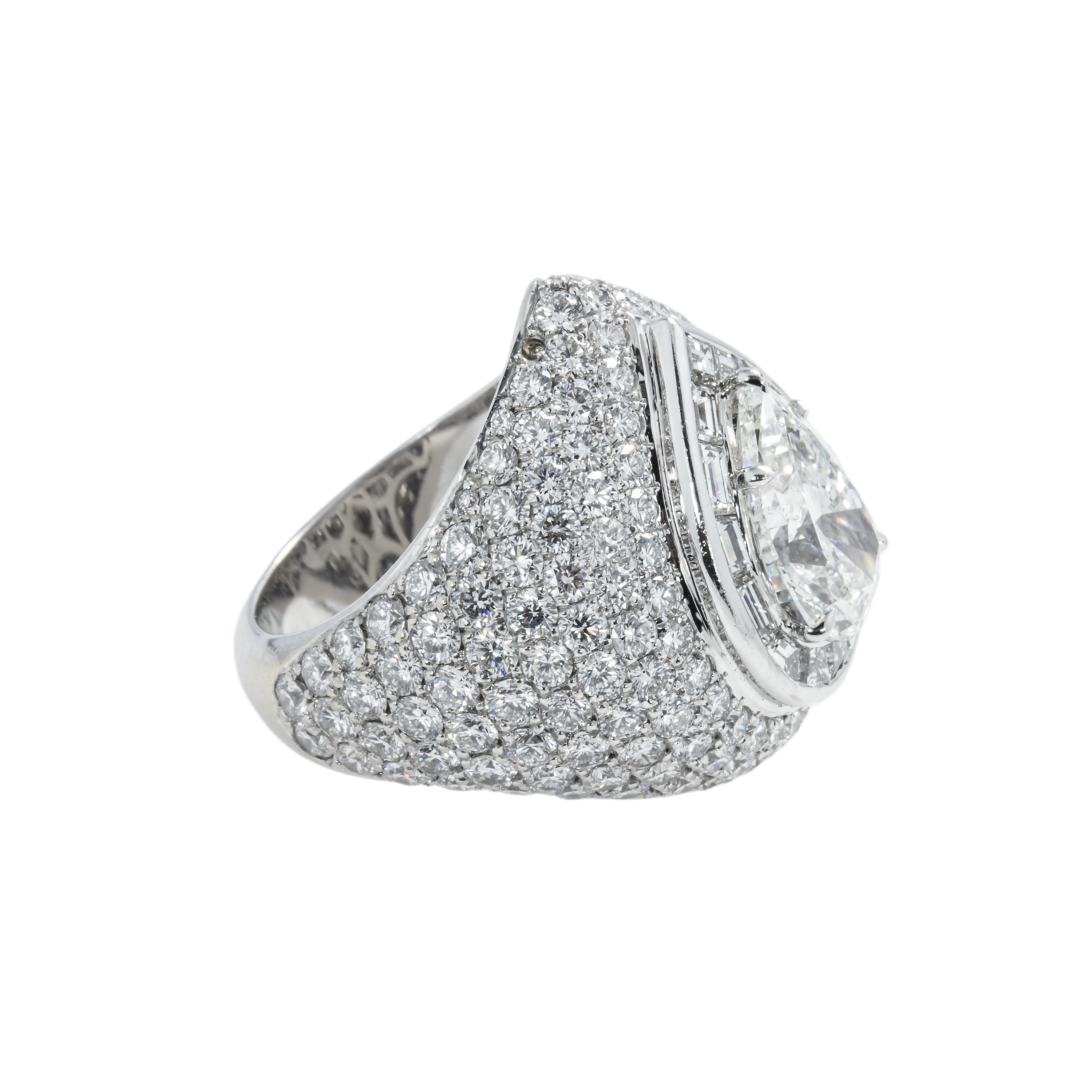 18K White Gold Pear & Round Cut Diamond Ring 10.06Ctw Bridal