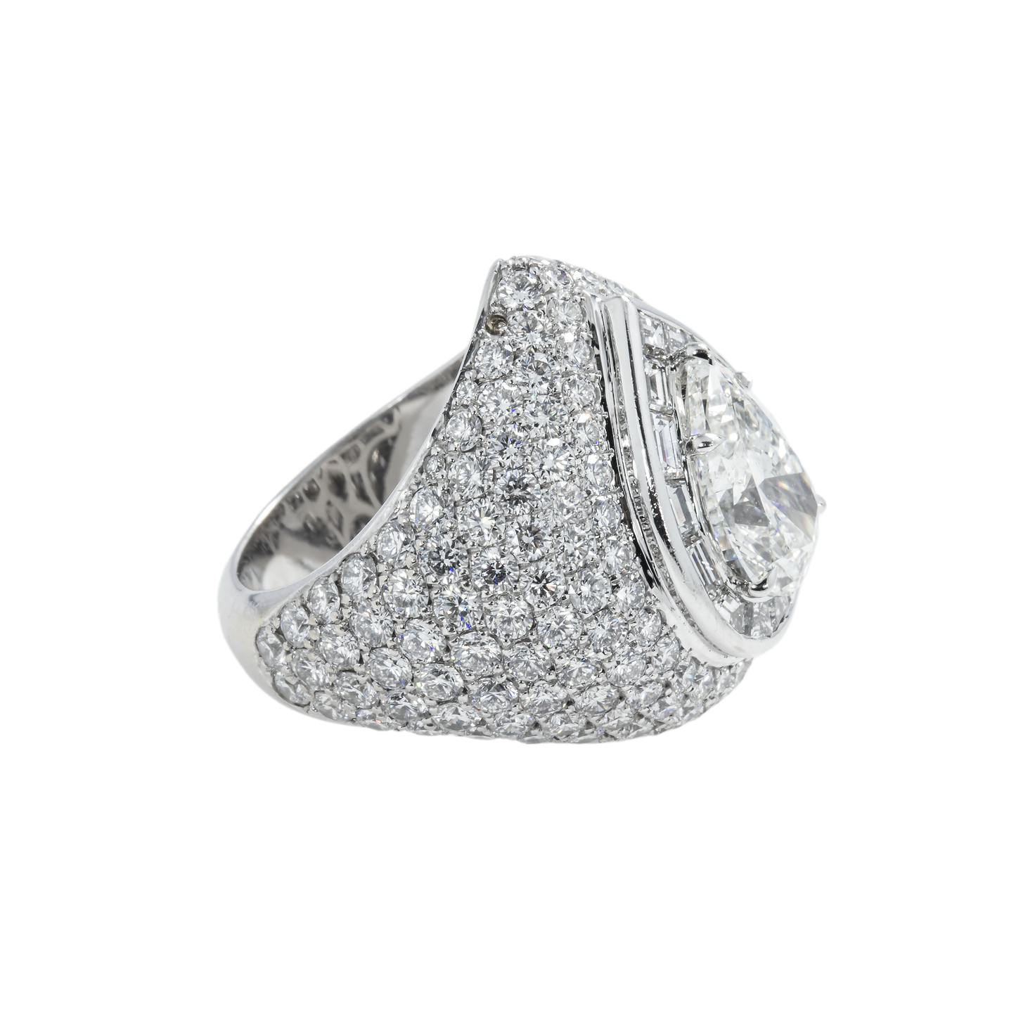 18K White Gold Pear & Round Cut Diamond Ring 10.06ctw