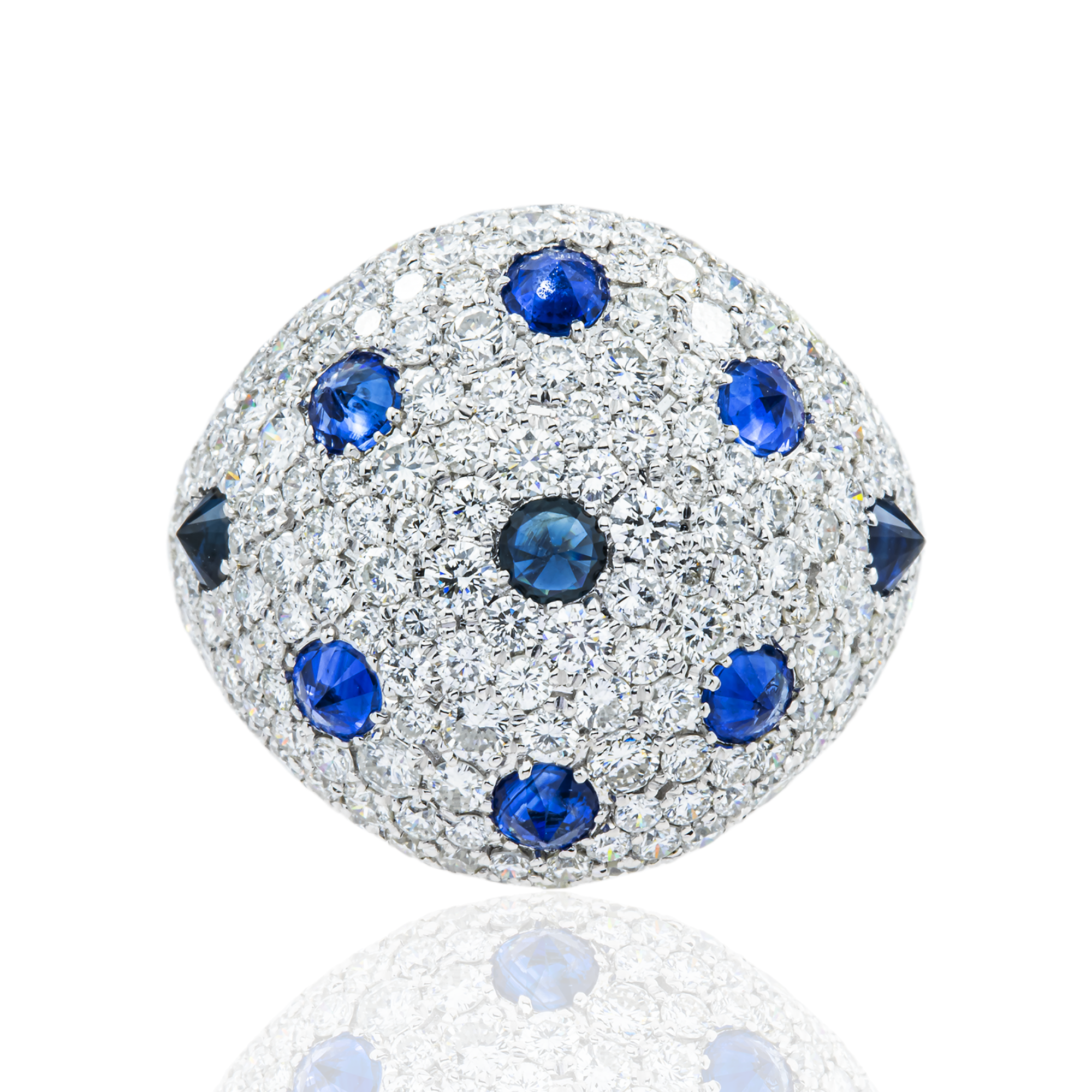 14K White Gold Round Diamond & Sapphire Cosmic Cocktail Ring