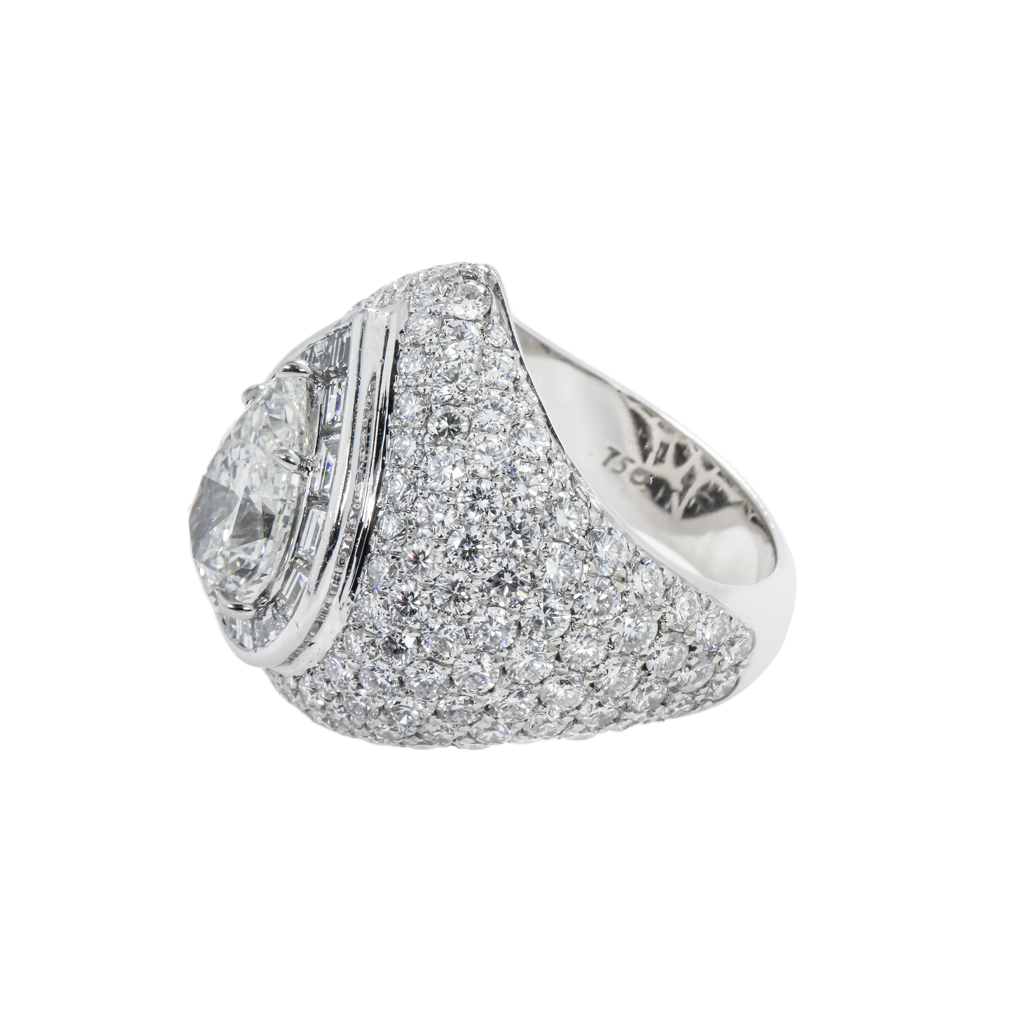 18K White Gold Pear & Round Cut Diamond Ring 10.06ctw