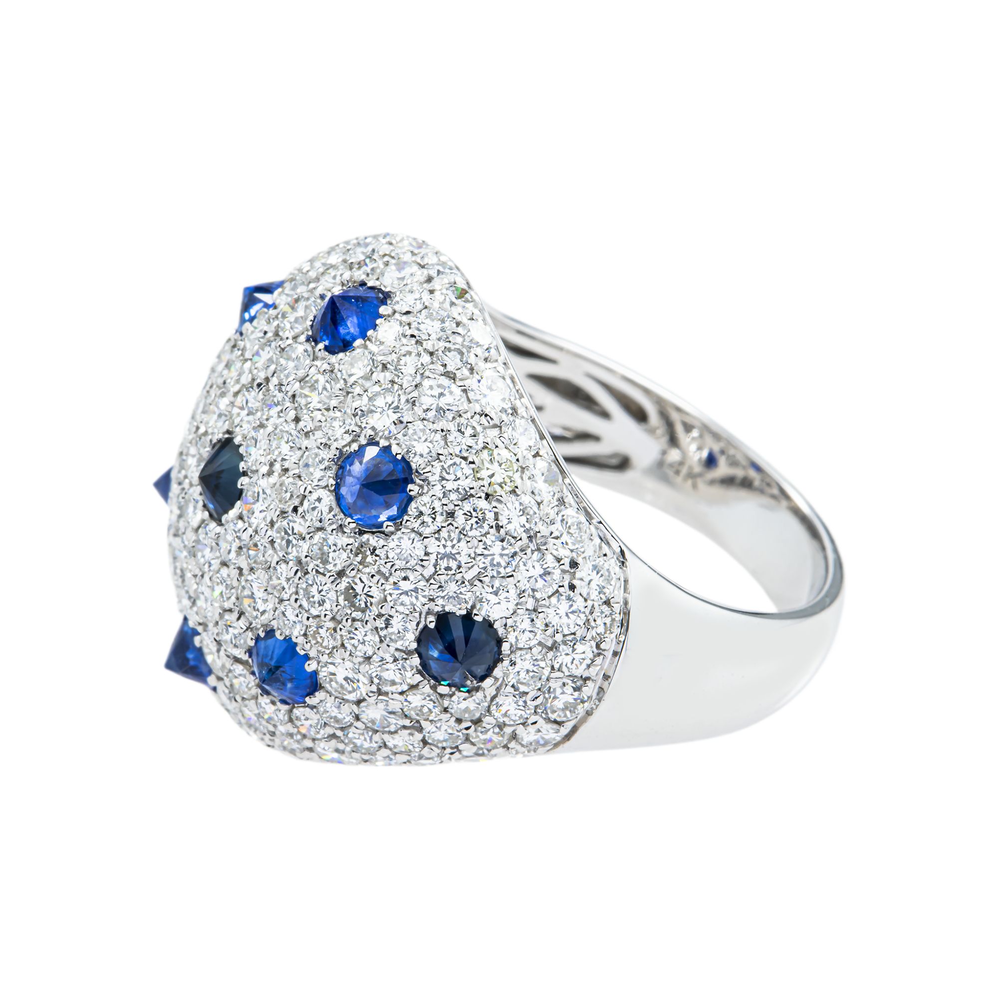 14K White Gold Round Diamond & Sapphire Cosmic Cocktail Ring