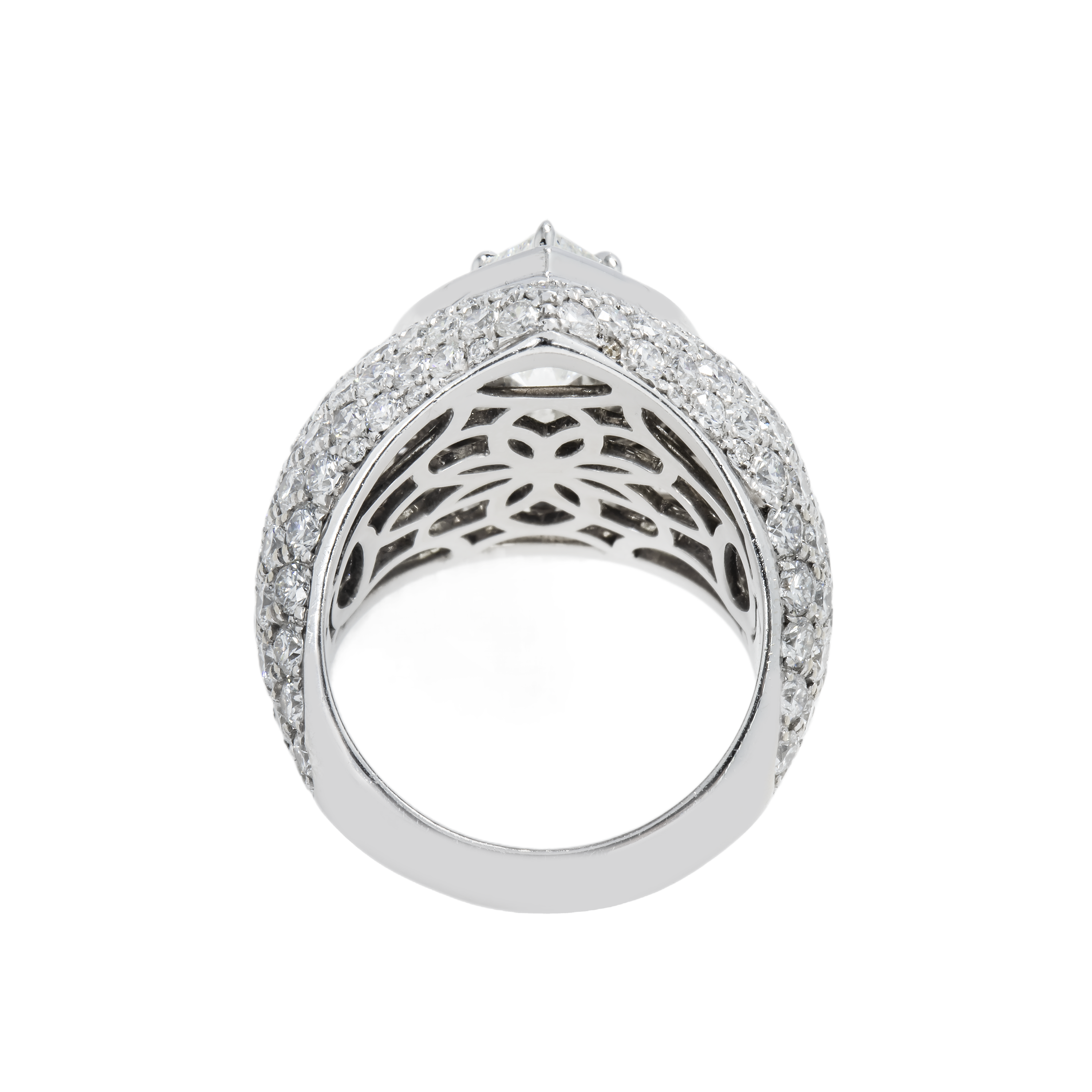 18K White Gold Pear & Round Cut Diamond Ring 10.06Ctw Bridal