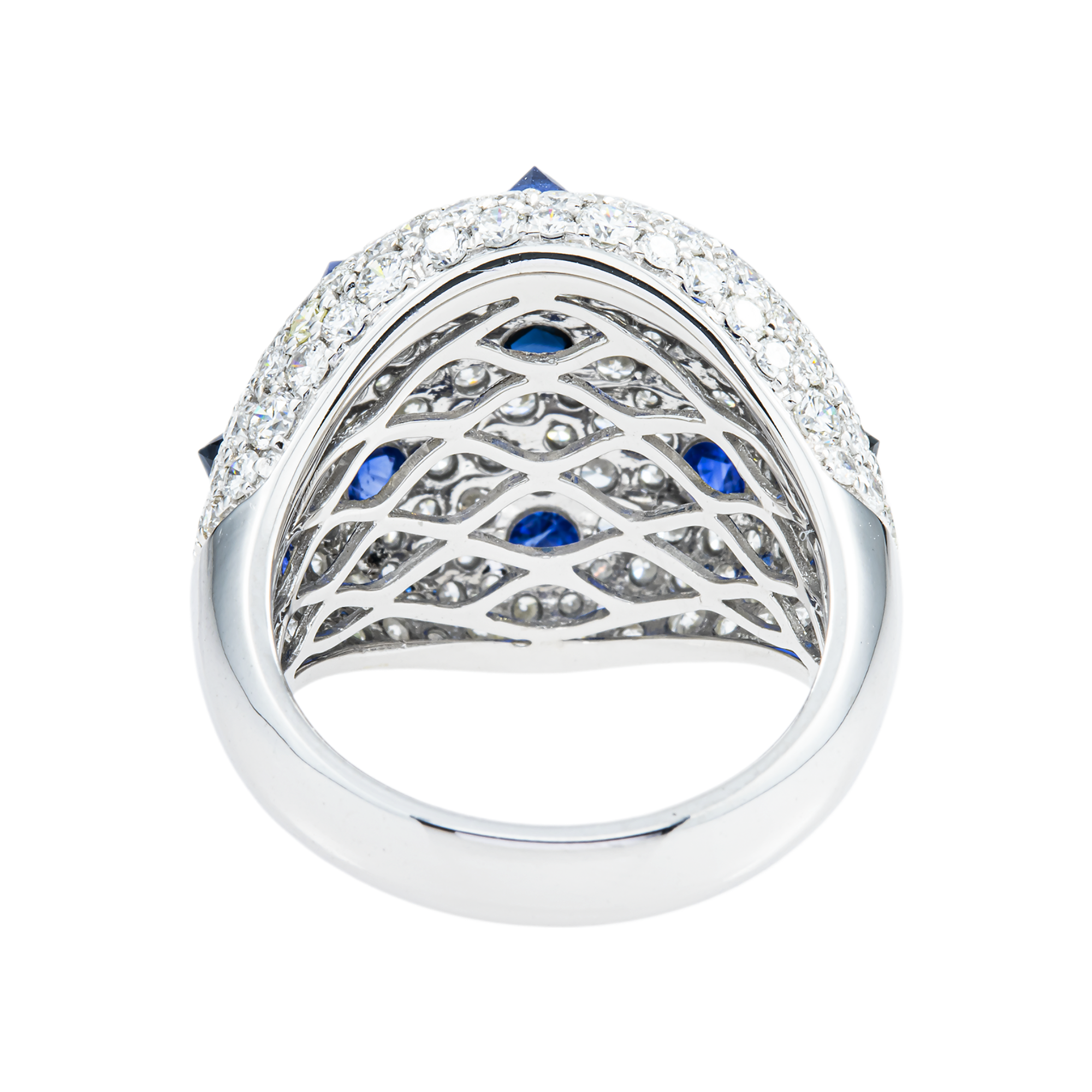 14K White Gold Round Diamond & Sapphire Cosmic Cocktail Ring