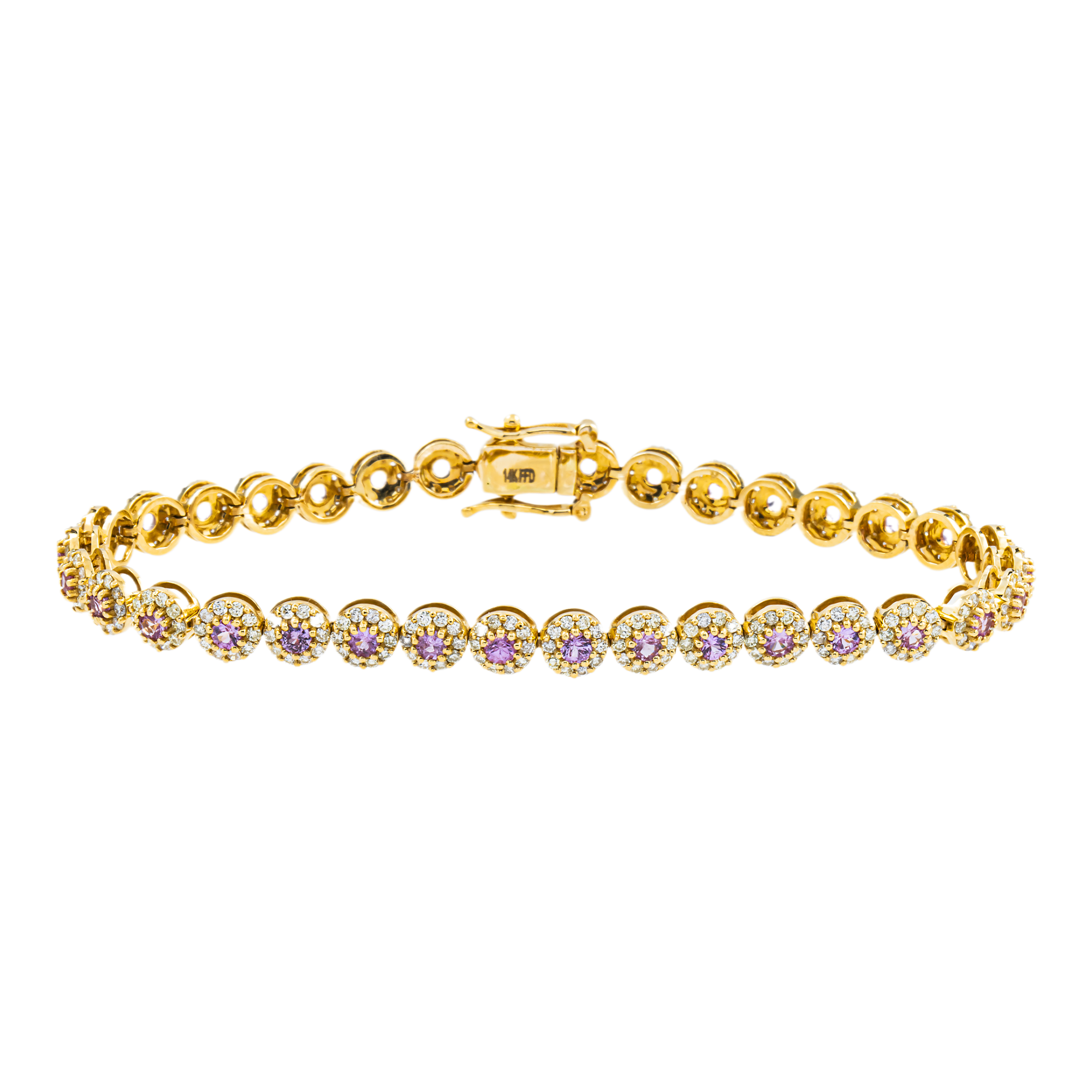 14K Yellow Gold Pink Sapphire & Diamond Bracelet 4.72ctw