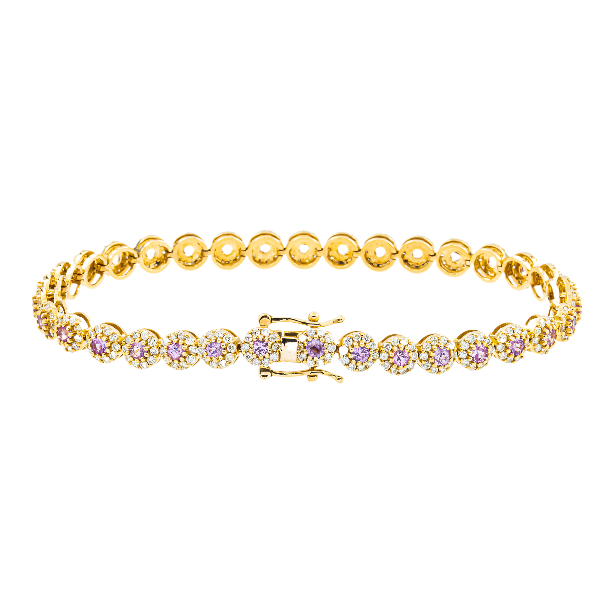 14K Yellow Gold Pink Sapphire & Diamond Bracelet 4.72ctw