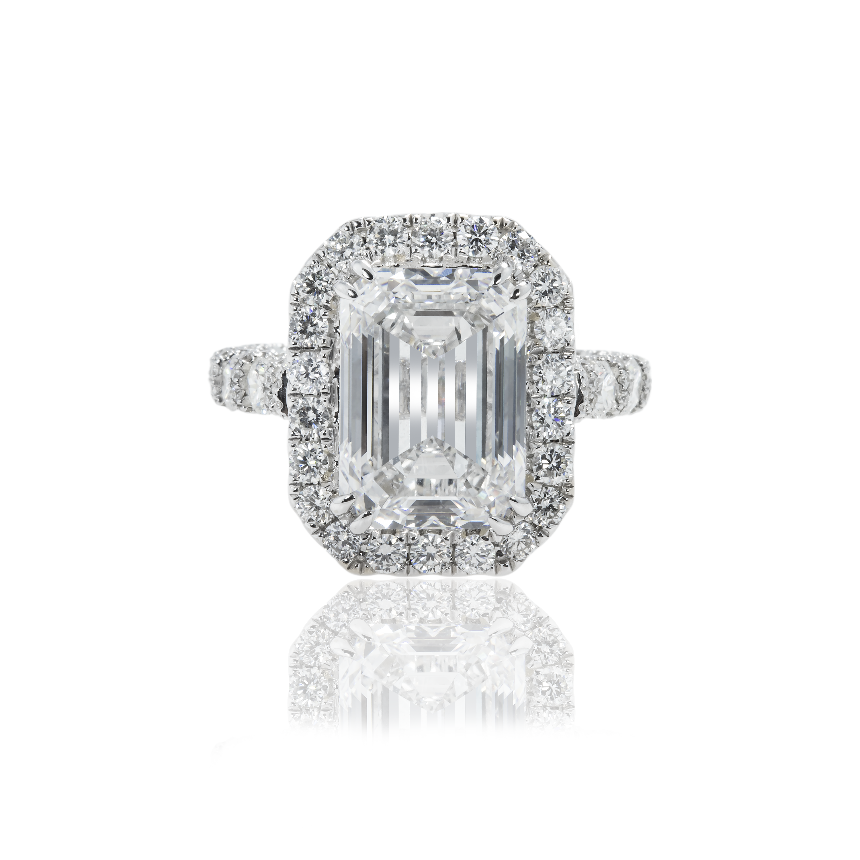18K White Gold 7.03Ct Emerald Cut Diamond Engagement Ring W/ Halo 9.58Ctw Bridal