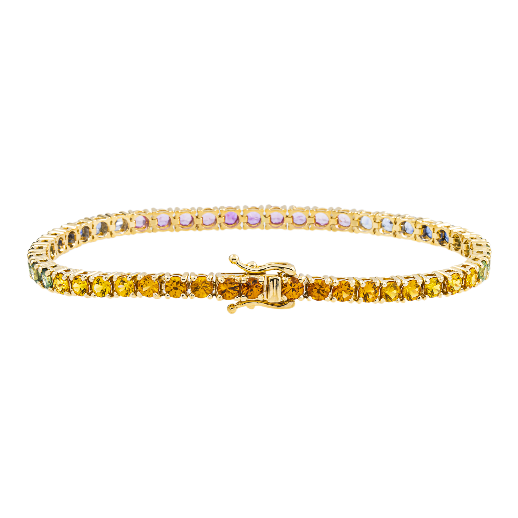 14K Yellow Gold Round Rainbow Gemstone Bracelet 9.24ct