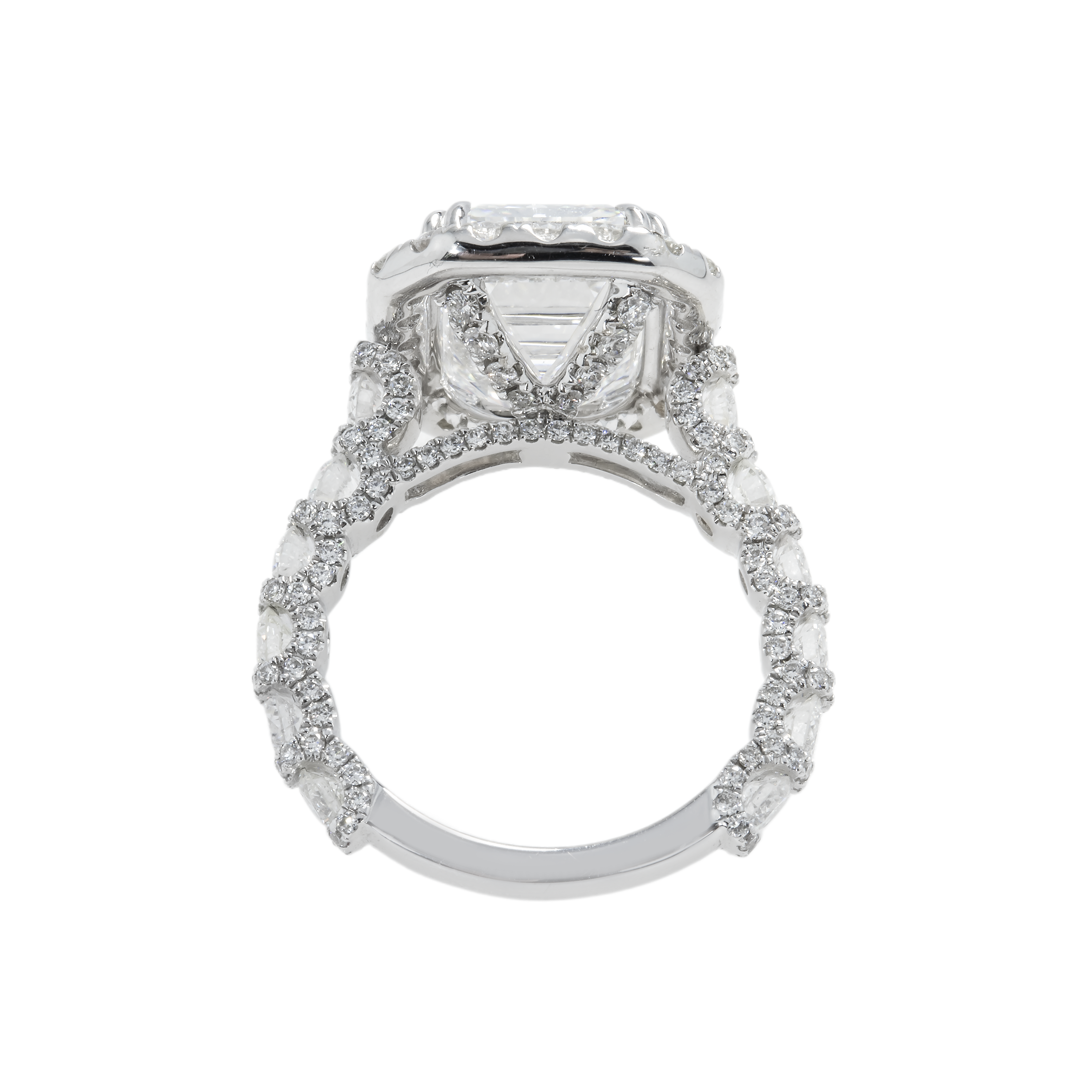 18K White Gold 7.03Ct Emerald Cut Diamond Engagement Ring W/ Halo 9.58Ctw Bridal