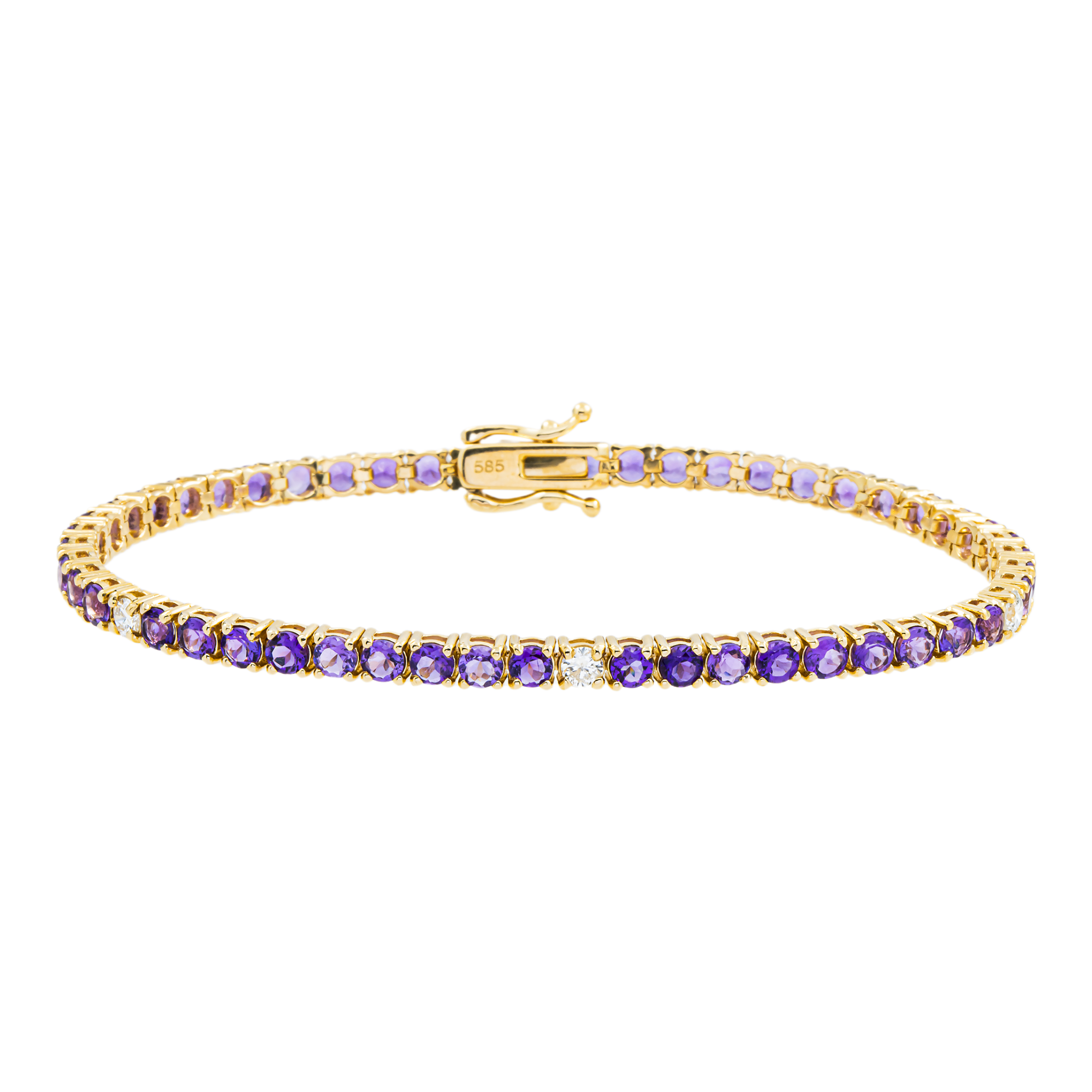14K Yellow Gold Amethyst & Diamond Tennis Bracelet 5.32ctw