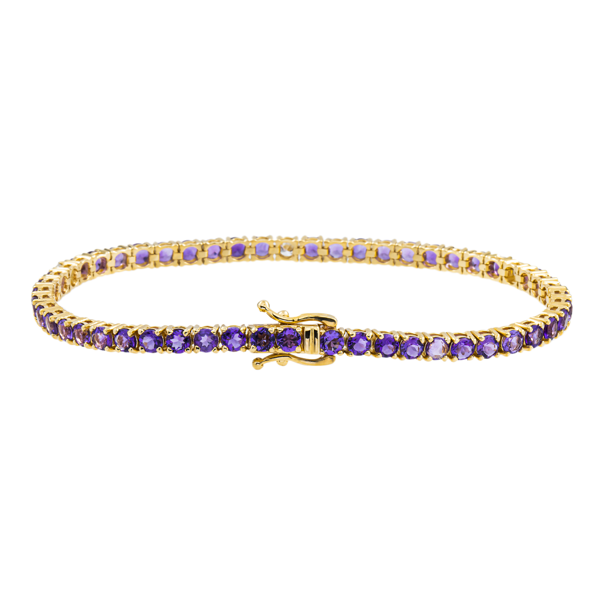 14K Yellow Gold Amethyst & Diamond Tennis Bracelet 5.32ctw