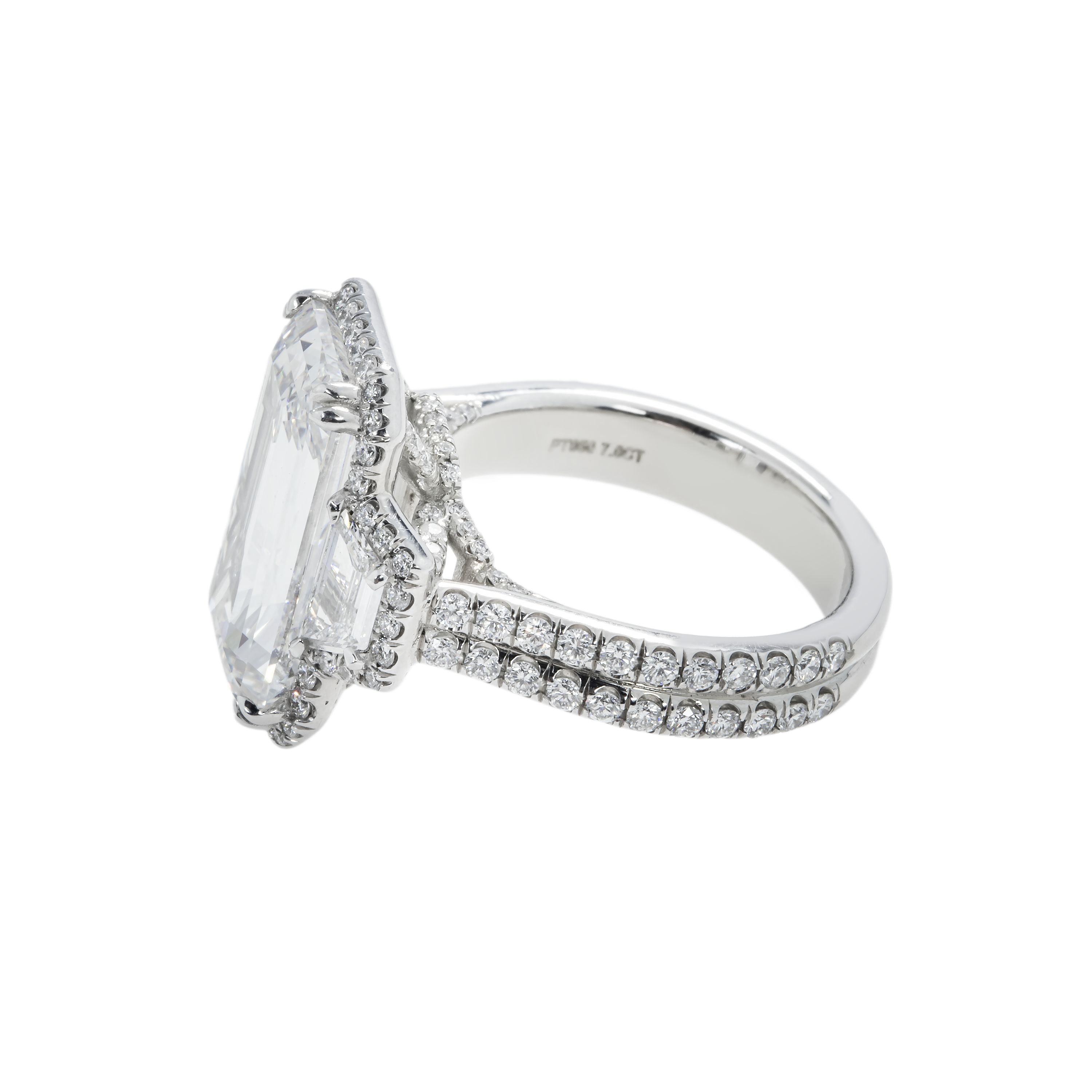 Gia Platinum 7Ct Portrait Emerald Cut Diamond Engagement Ring 8.58Ctw Bridal