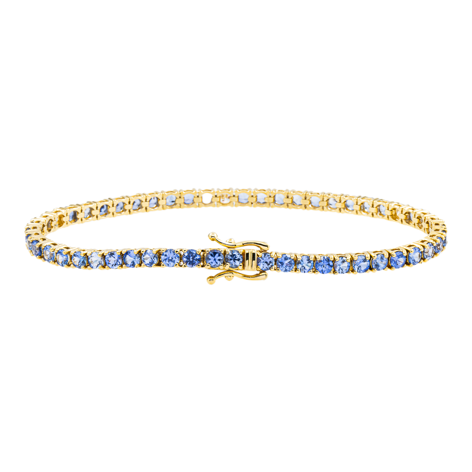 14K Yellow Gold Round Ceylon & Diamond Tennis Bracelet 6.47ctw