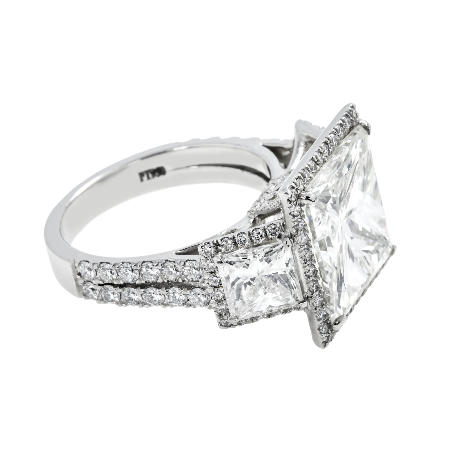 Platinum 8.12ct Triple Princess Cut Diamond Engagement Ring 11.39ctw