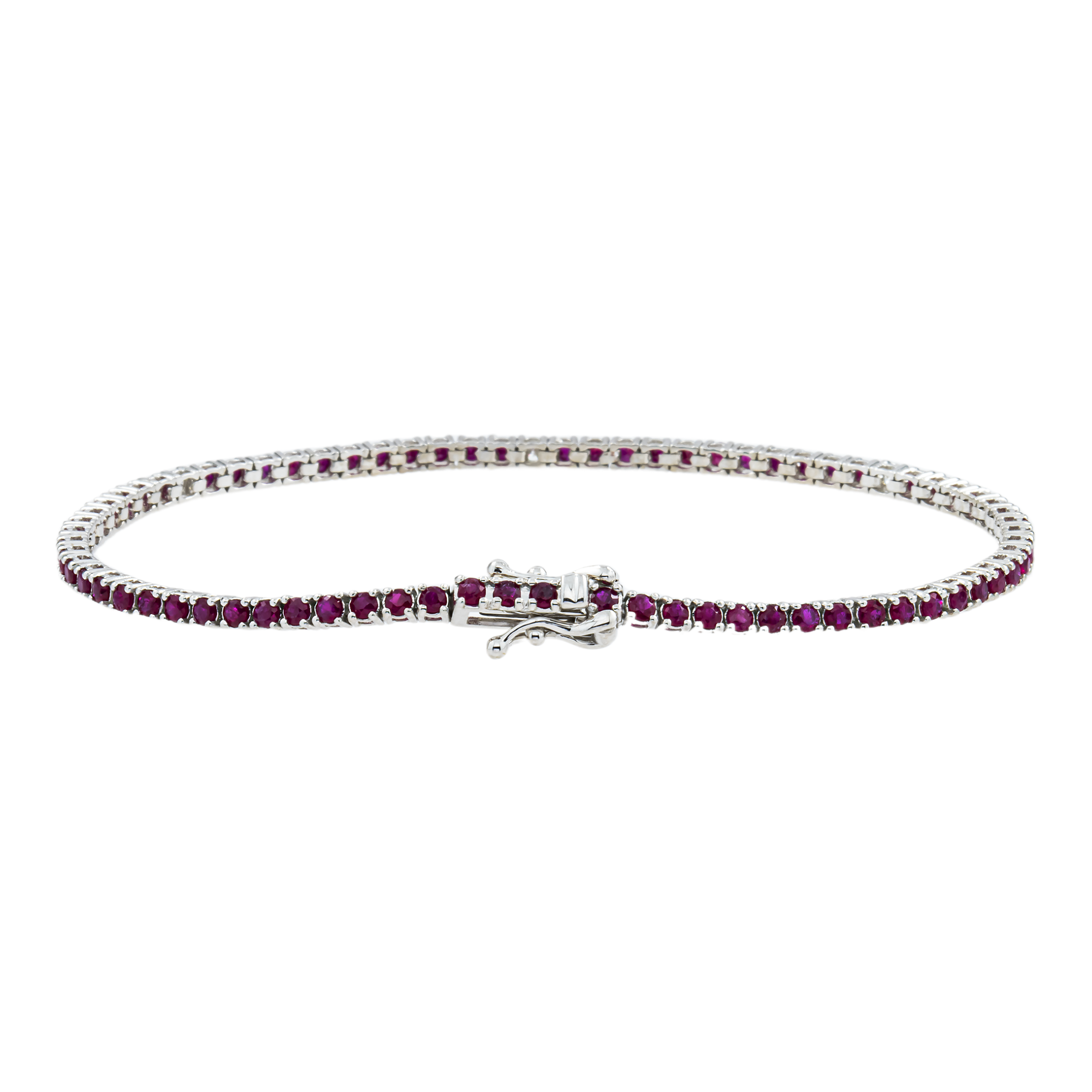 14K White Gold Round Ruby & Diamond Tennis Bracelet 2.69ctw