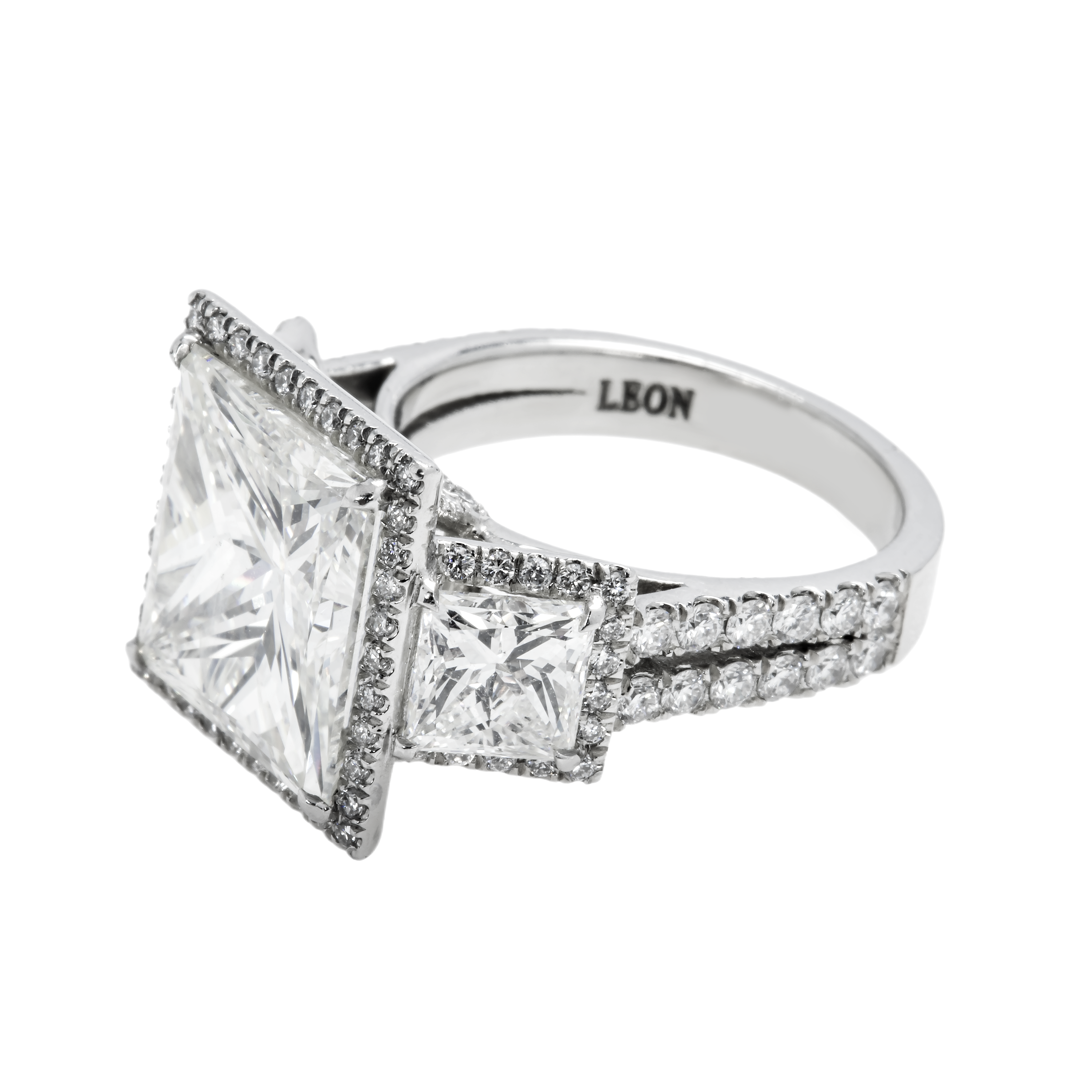Platinum 8.12Ct Triple Princess Cut Diamond Engagement Ring 11.39Ctw Bridal