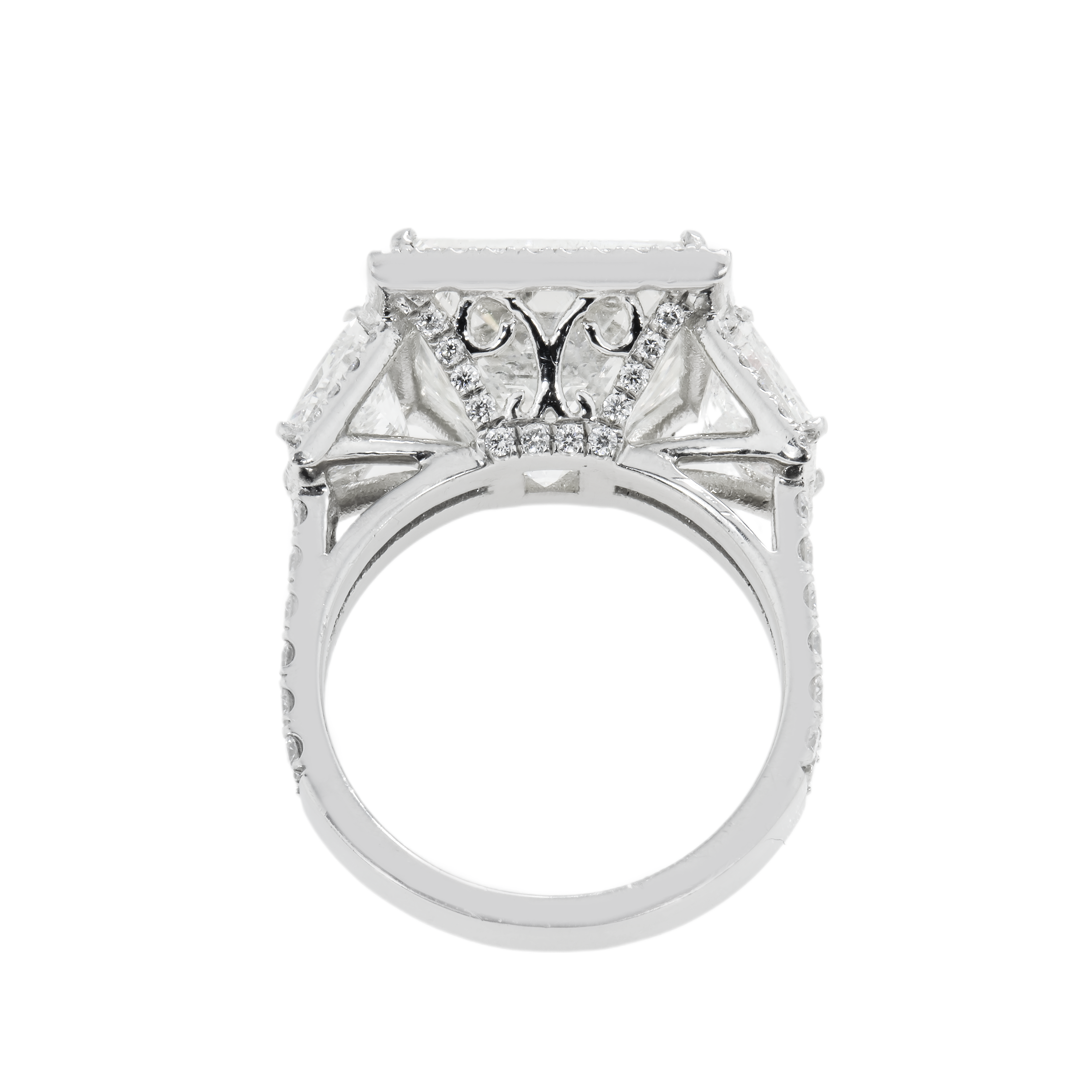 Platinum 8.12Ct Triple Princess Cut Diamond Engagement Ring 11.39Ctw Bridal