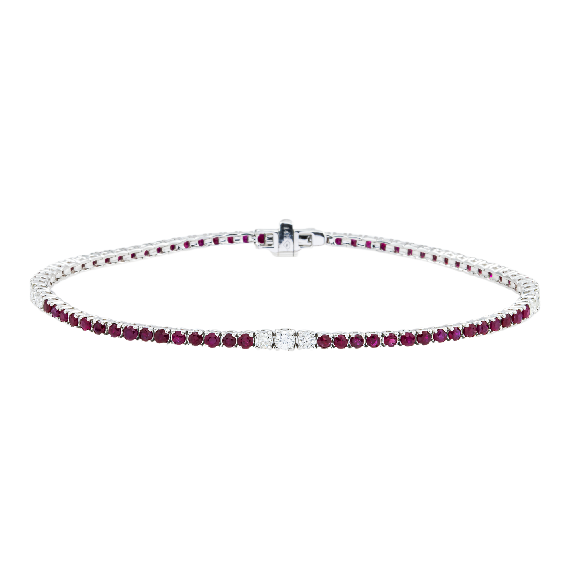 14K White Gold Round Ruby & Diamond Tennis Bracelet 3.06ctw