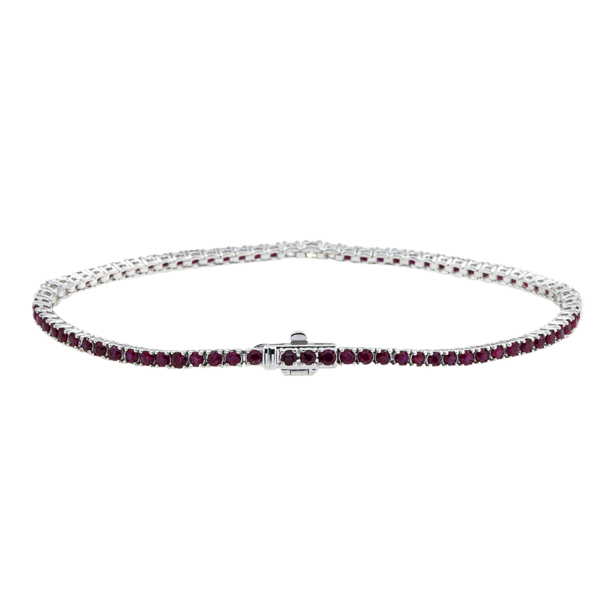 14K White Gold Round Ruby & Diamond Tennis Bracelet 3.06ctw