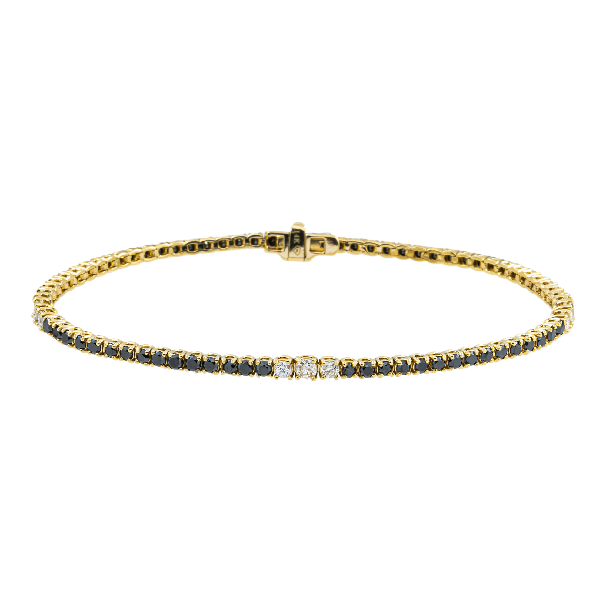 14K Yellow Gold Round Black & White Diamond Tennis Bracelet 2.90ct