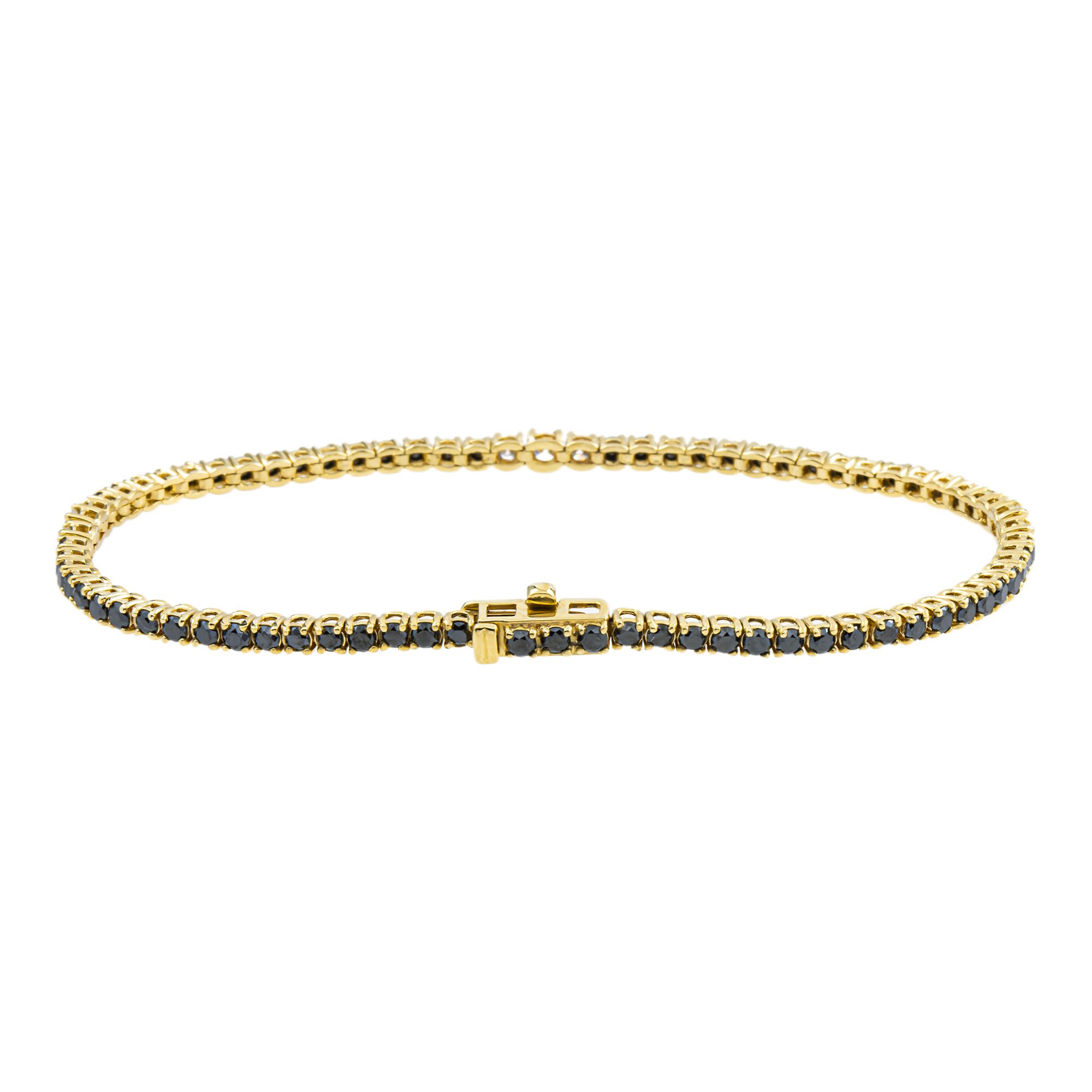 14K Yellow Gold Round Black & White Diamond Tennis Bracelet 2.90ct