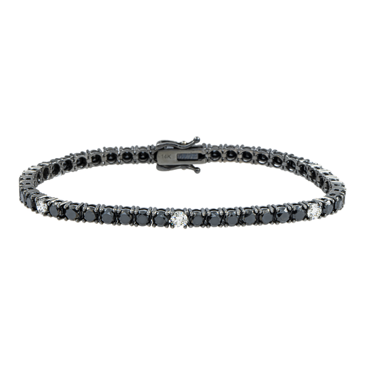 14K Black Gold Round Black & White Diamond Tennis Bracelet 12.79ctw