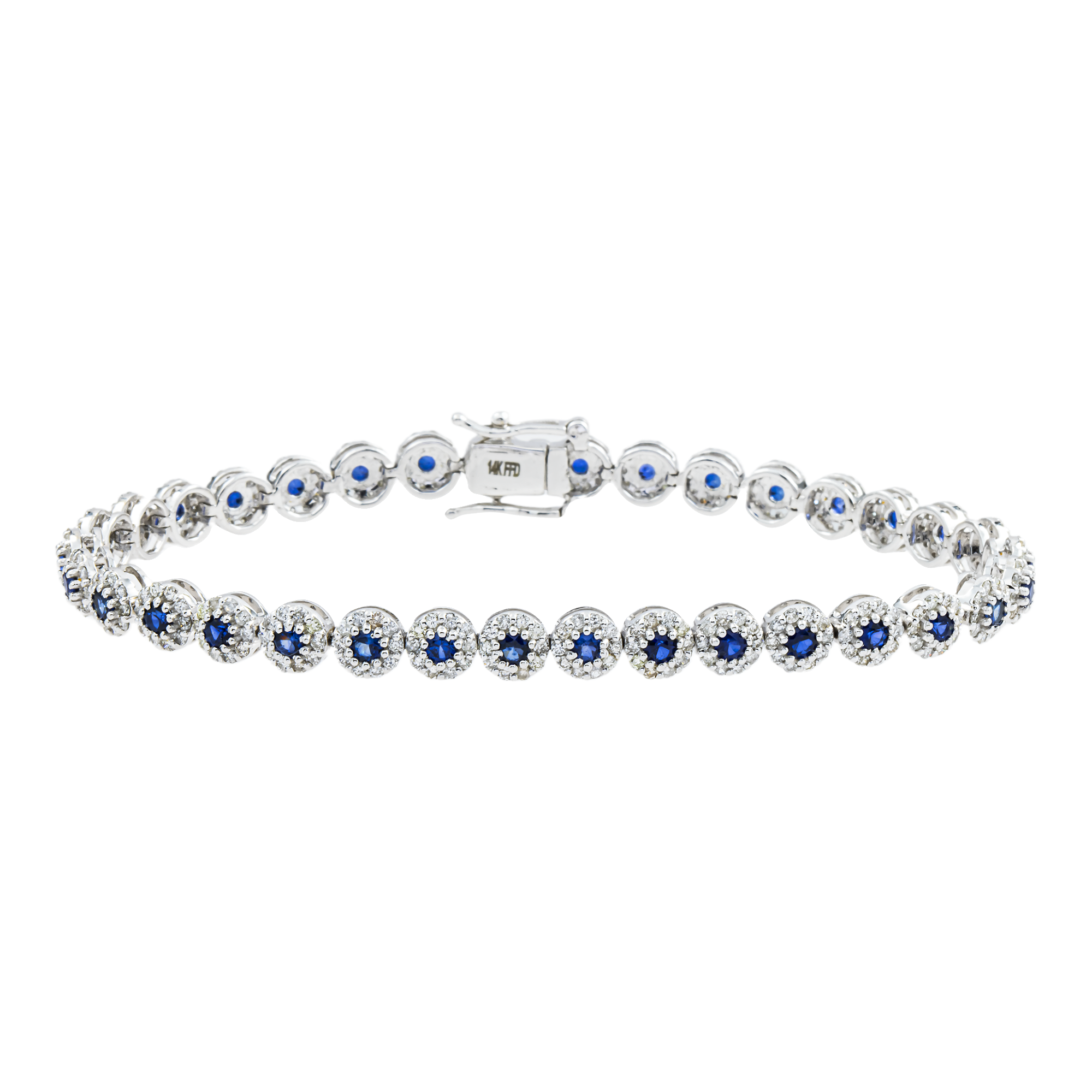 14K White Gold Round Sapphire & Diamond Bracelet 4.62ctw