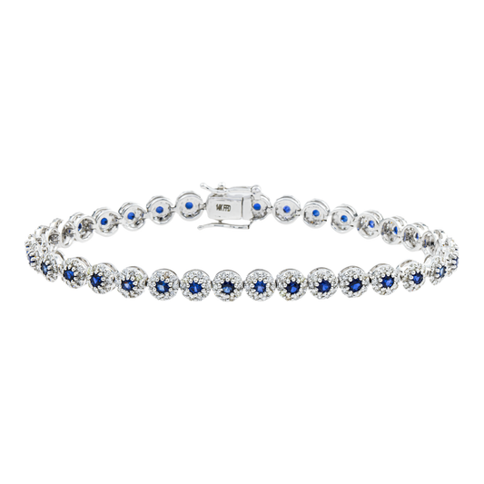 14K White Gold Round Sapphire & Diamond Bracelet 2.12ct