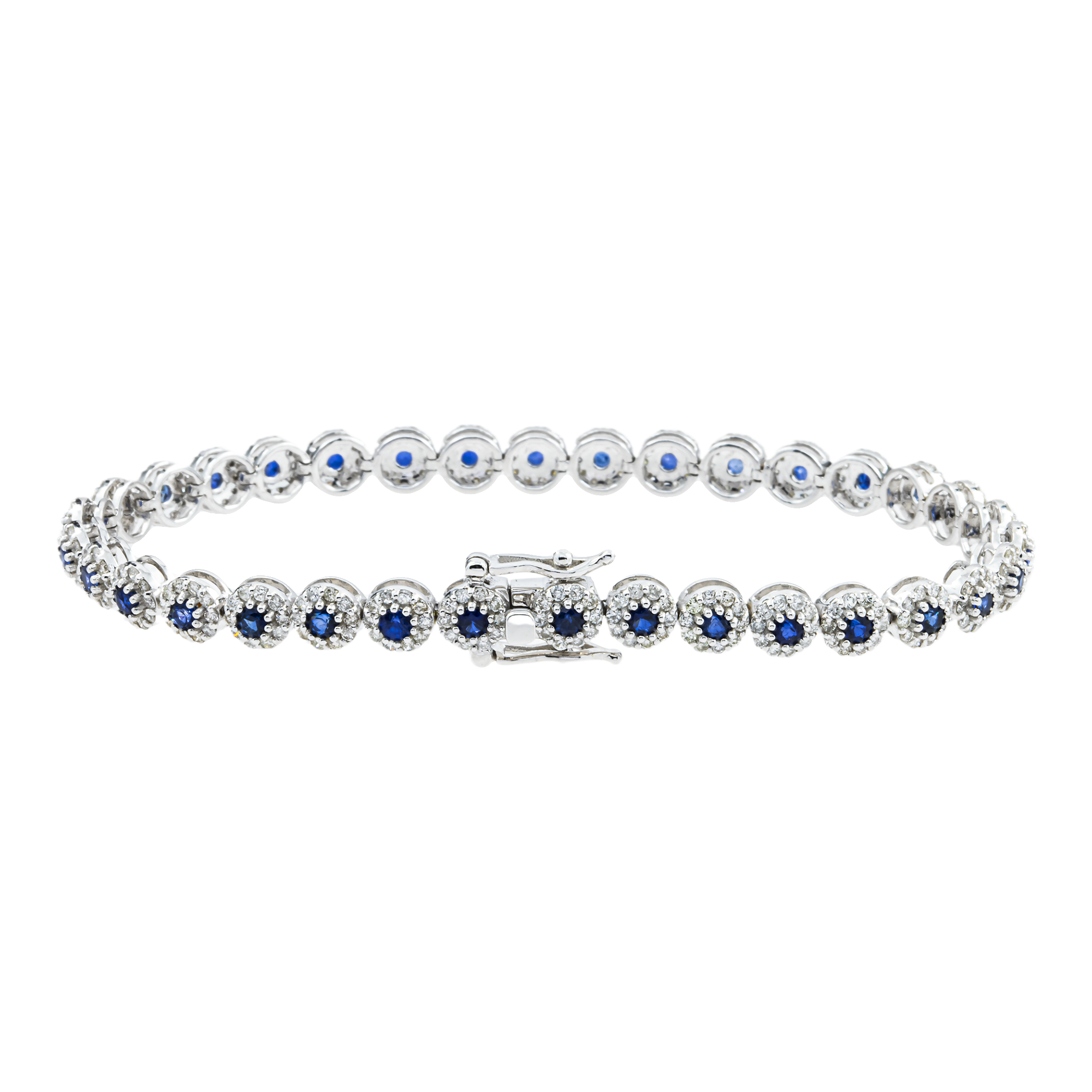 14K White Gold Round Sapphire & Diamond Bracelet 4.62ctw