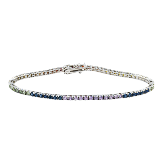 14K White Gold Rainbow Gemstone Bracelet 3.34ct