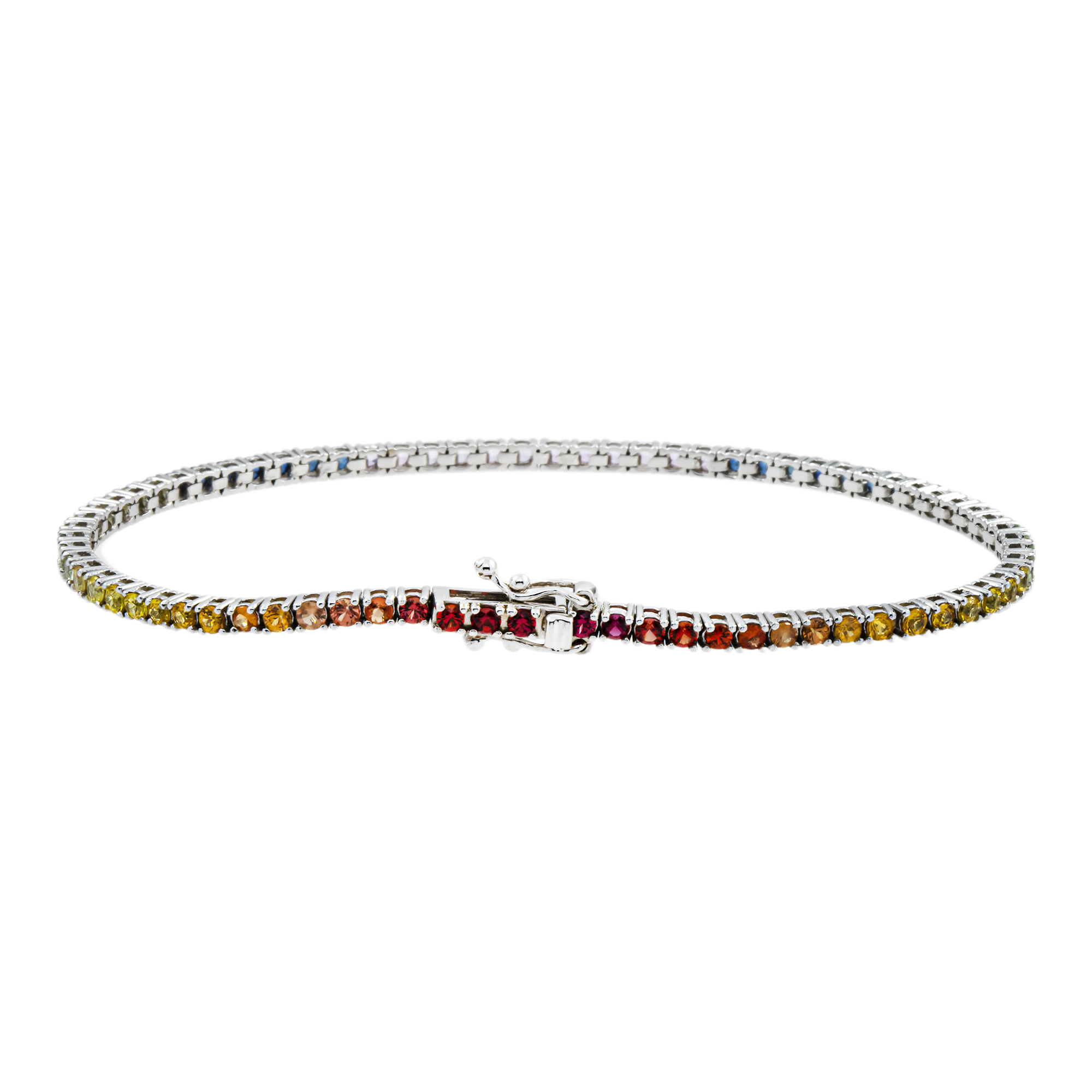 14K White Gold Rainbow Gemstone Bracelet 3.34ct