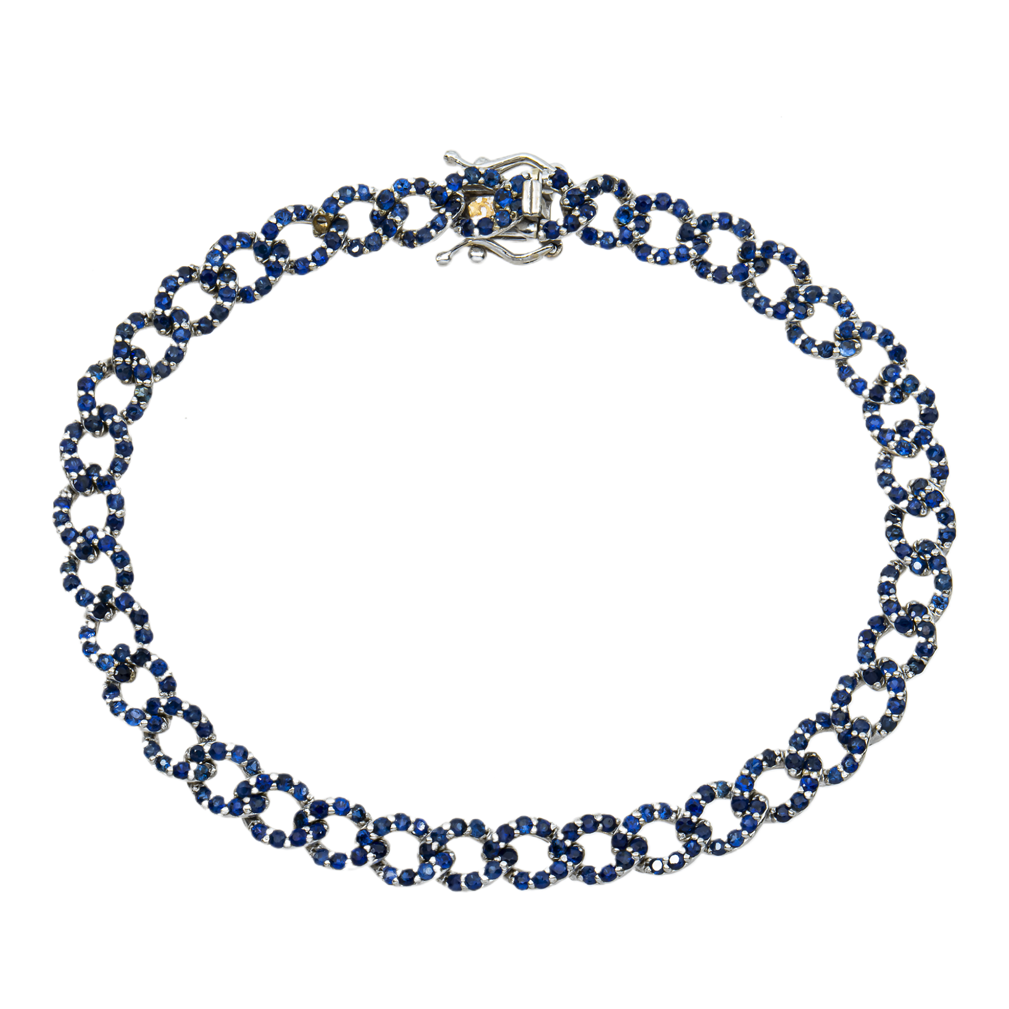 14K White Gold 6mm Sapphire Cuban Link Bracelet