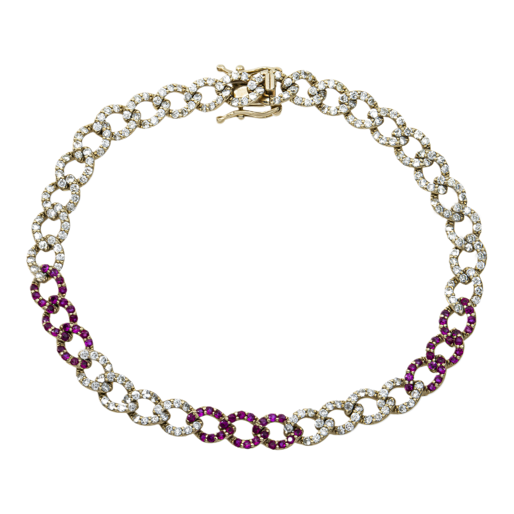 14K White Gold 6mm Diamond & Ruby Cuban Link Bracelet