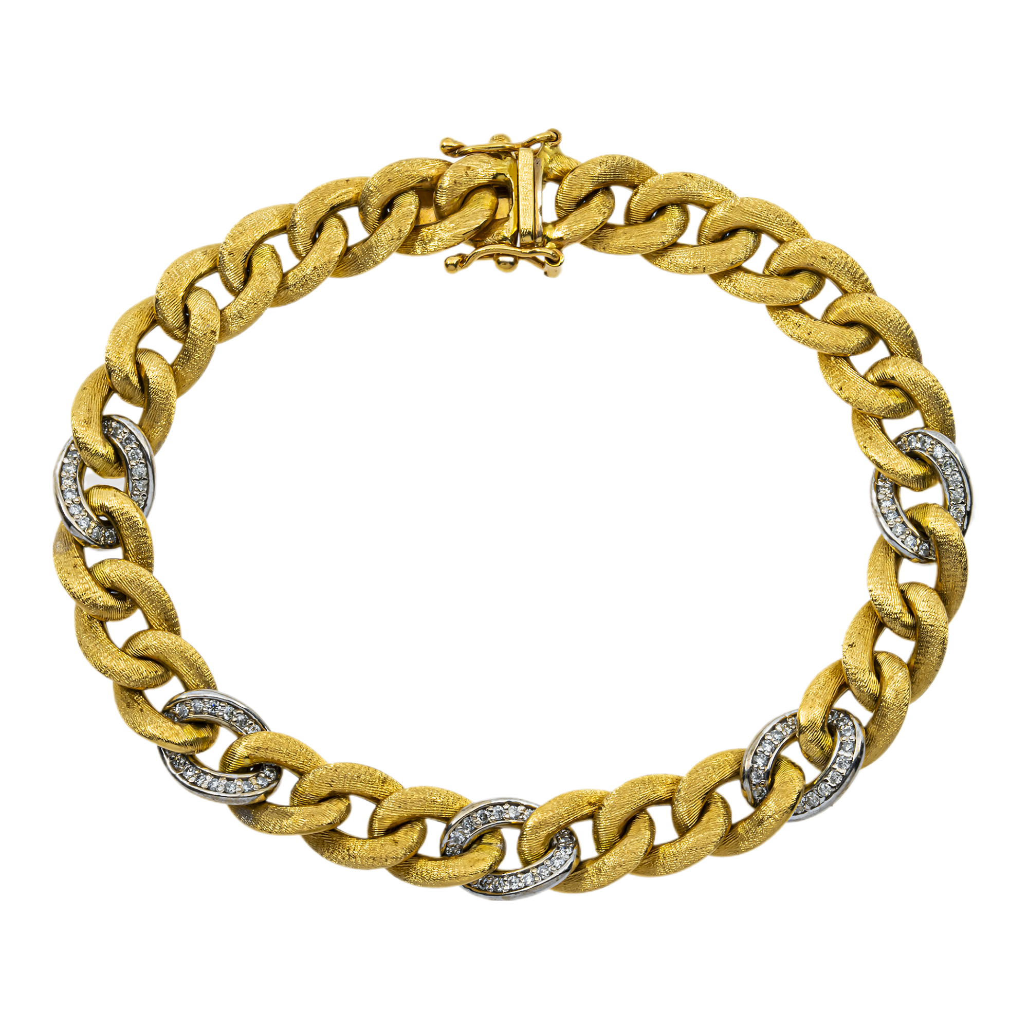 14K Two Tone Matte Gold 8.5mm Diamond Cuban Link Bracelet 0.66ct