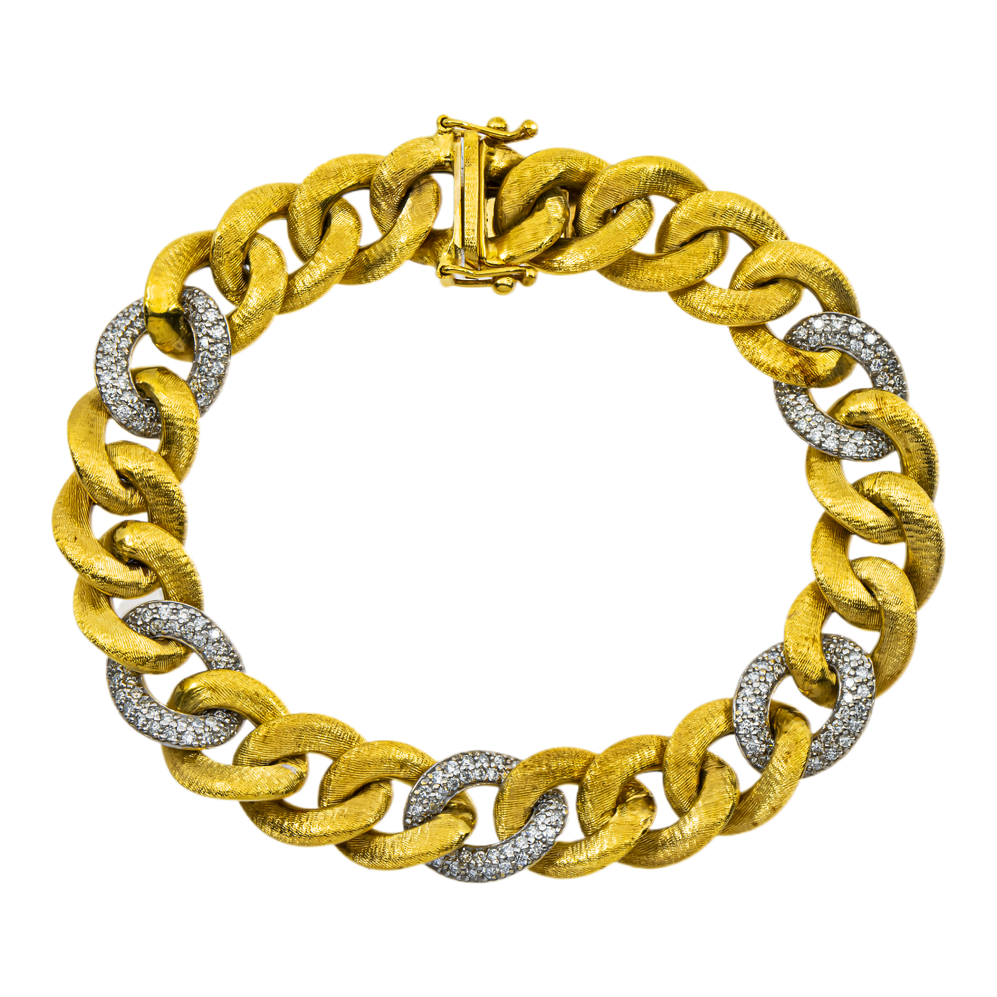 14K Two Tone Matte Gold 11mm Diamond Cuban Link Bracelet 1.51ct