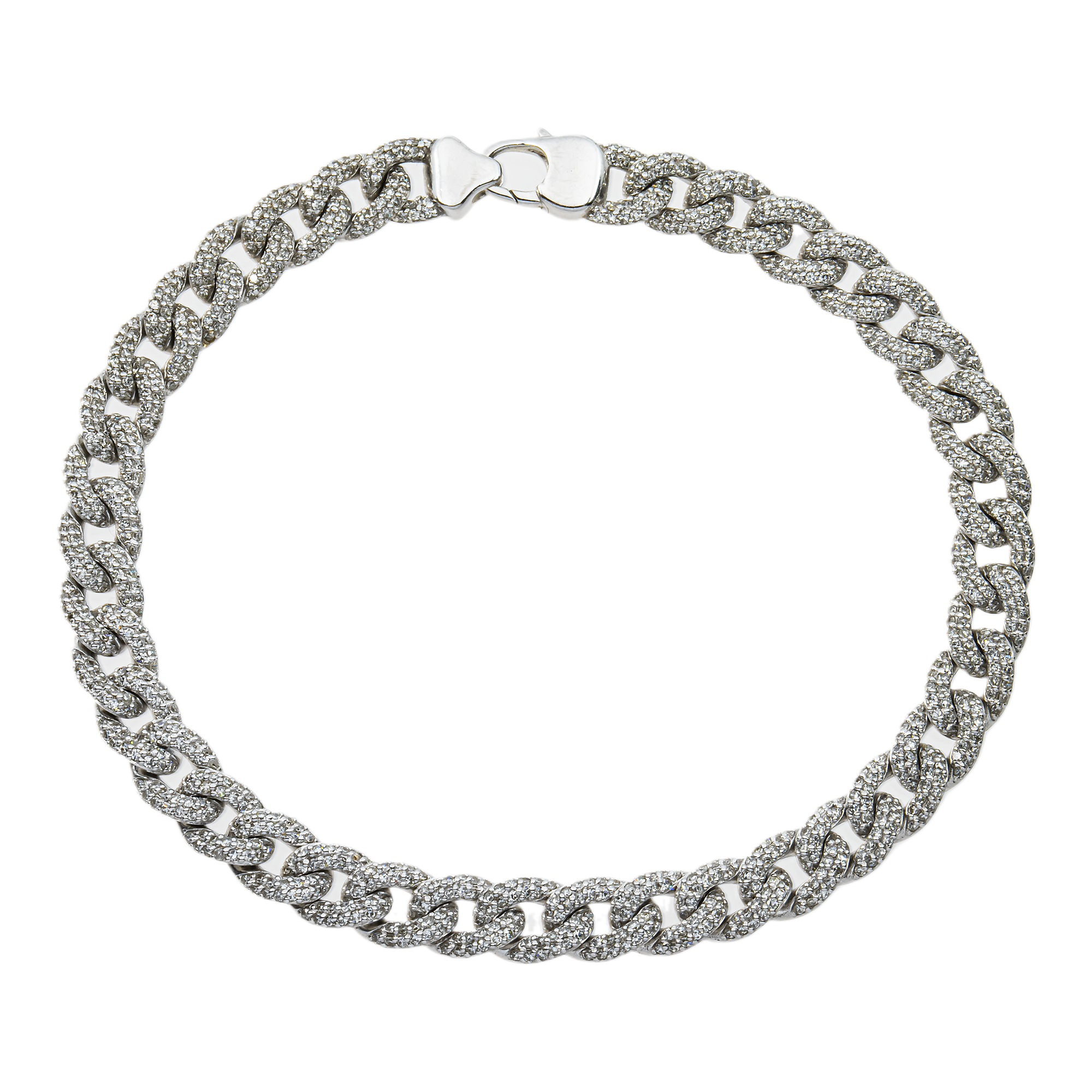 14K White Gold 6mm Round Diamond Cuban Link Bracelet 2.38ct