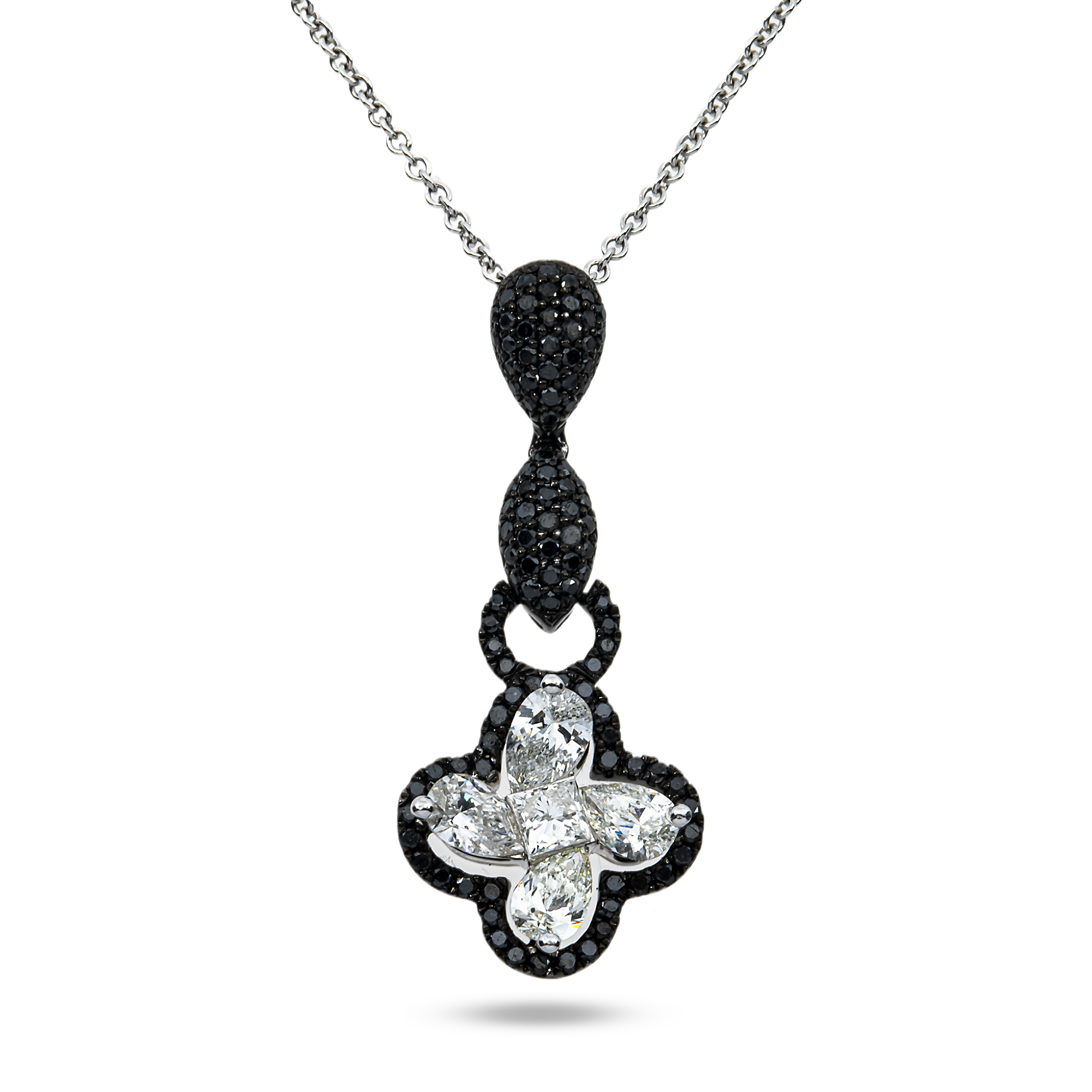 14K White & Black Gold White & Black Diamond Pendant & Chain Necklace 1.84ct